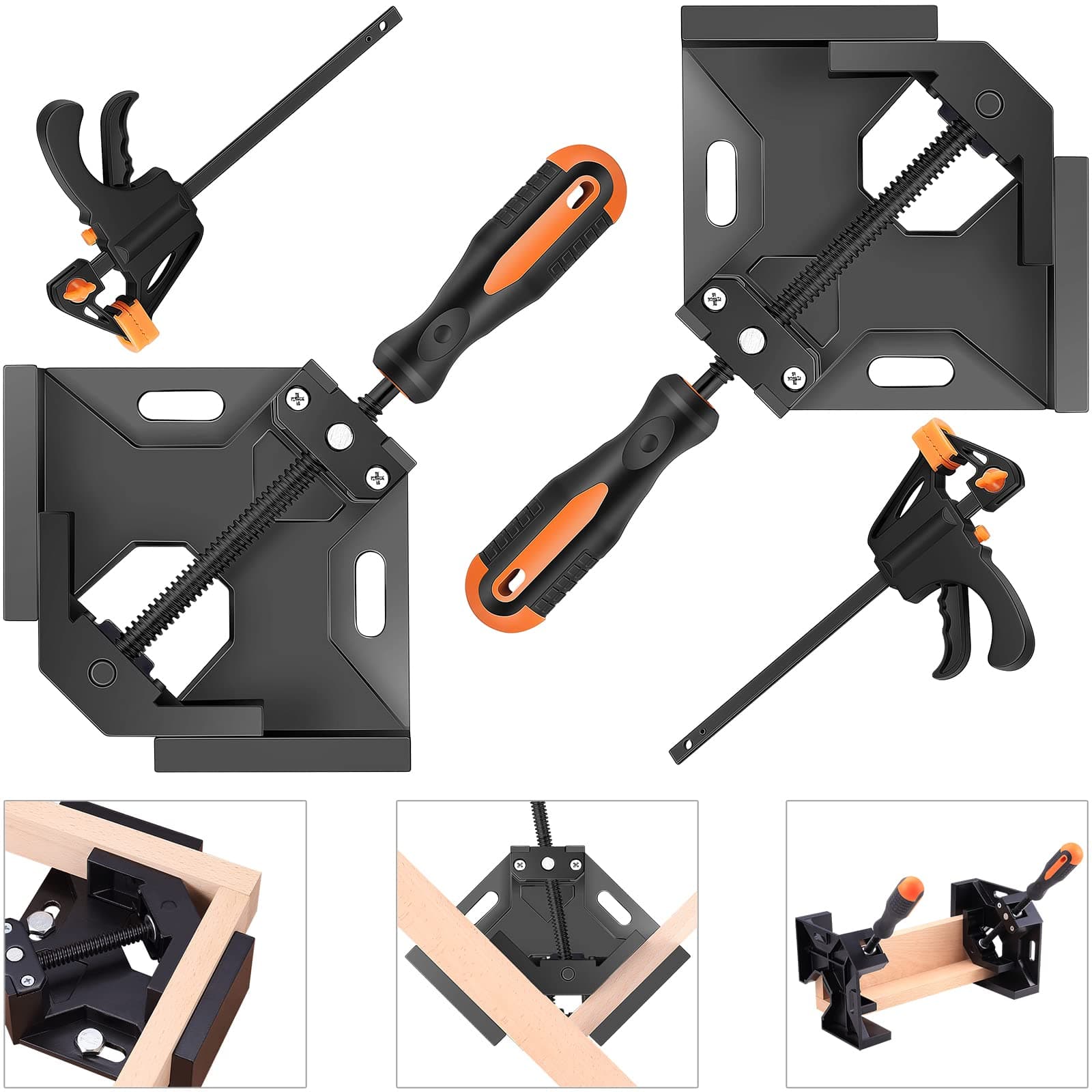 NAYE Corner Clamp,Right Angle Clamp 90 Degree Positioning Square Holder,Woodworking Carpenter Tool Set with 4" Bar Clamps for Face Frame,Boxes,Door,Cabinet