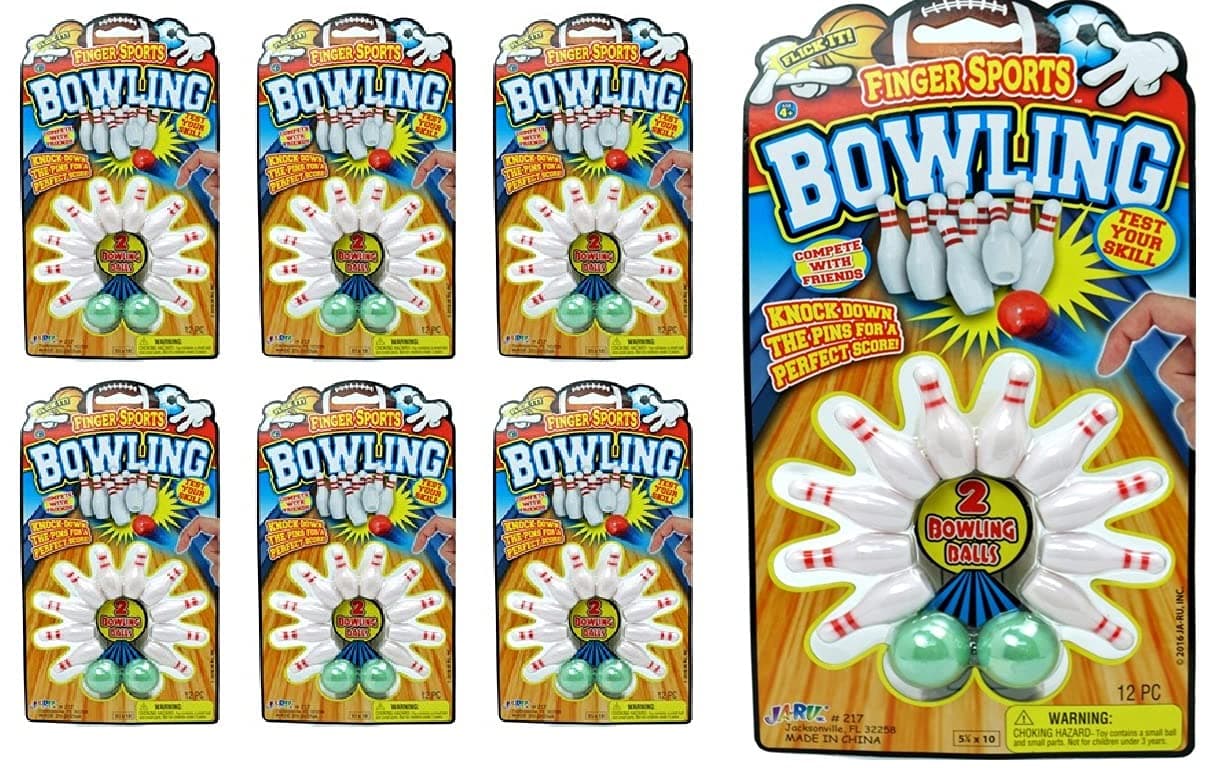 Finger Sports Mini Bowling Set for Kids (6 Pack) Tabletop Bowling Games, Office Desk Toys, Bowling Party Favors, Classroom Prizes, & Stocking Stuffers | 217-6p