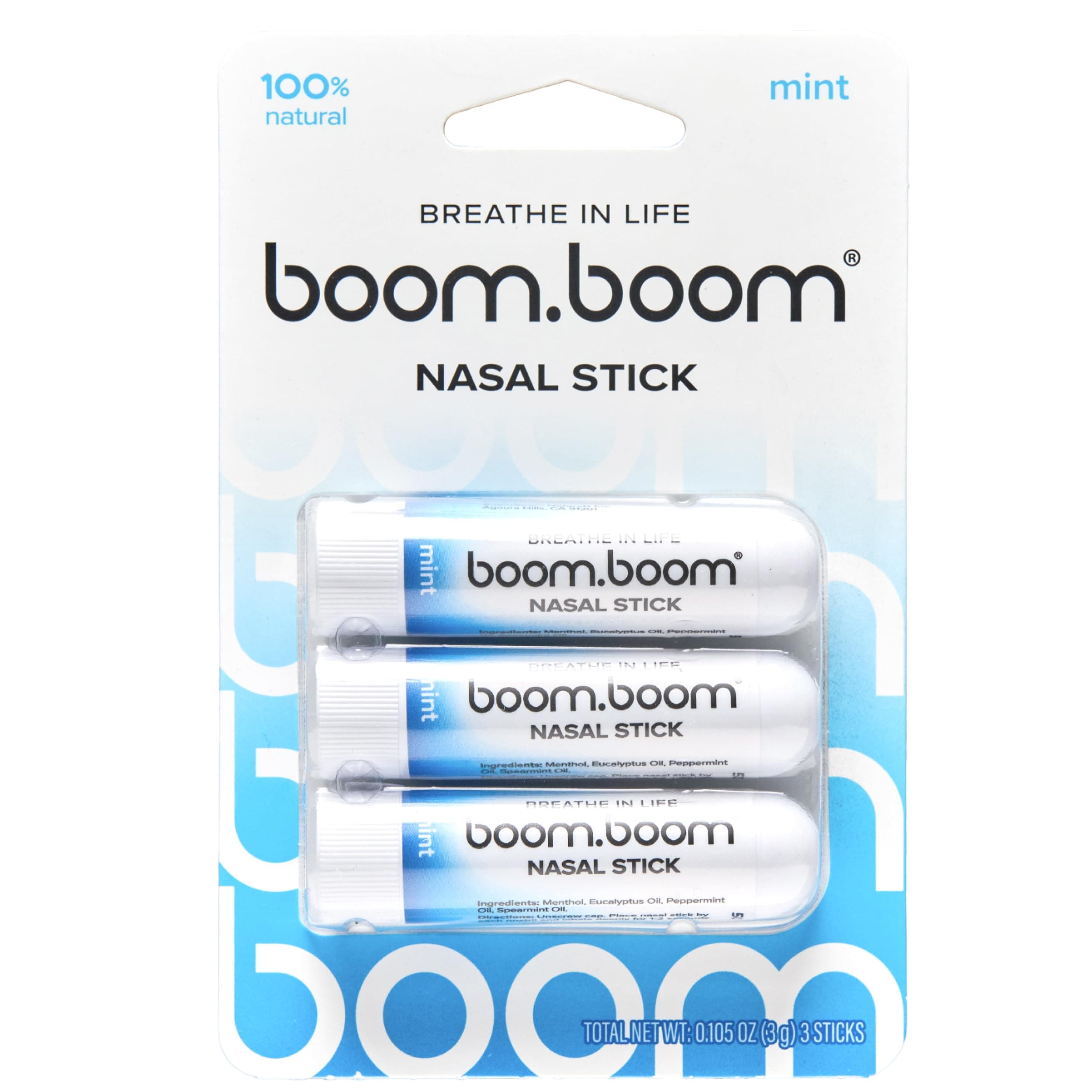BoomBoom Nasal Stick | Vapor Flow Technology | Cool Refreshing Sensation | Natural Mood Boost | Simple Ingredients | Essential Oils + Menthol Inhaler (Mint)