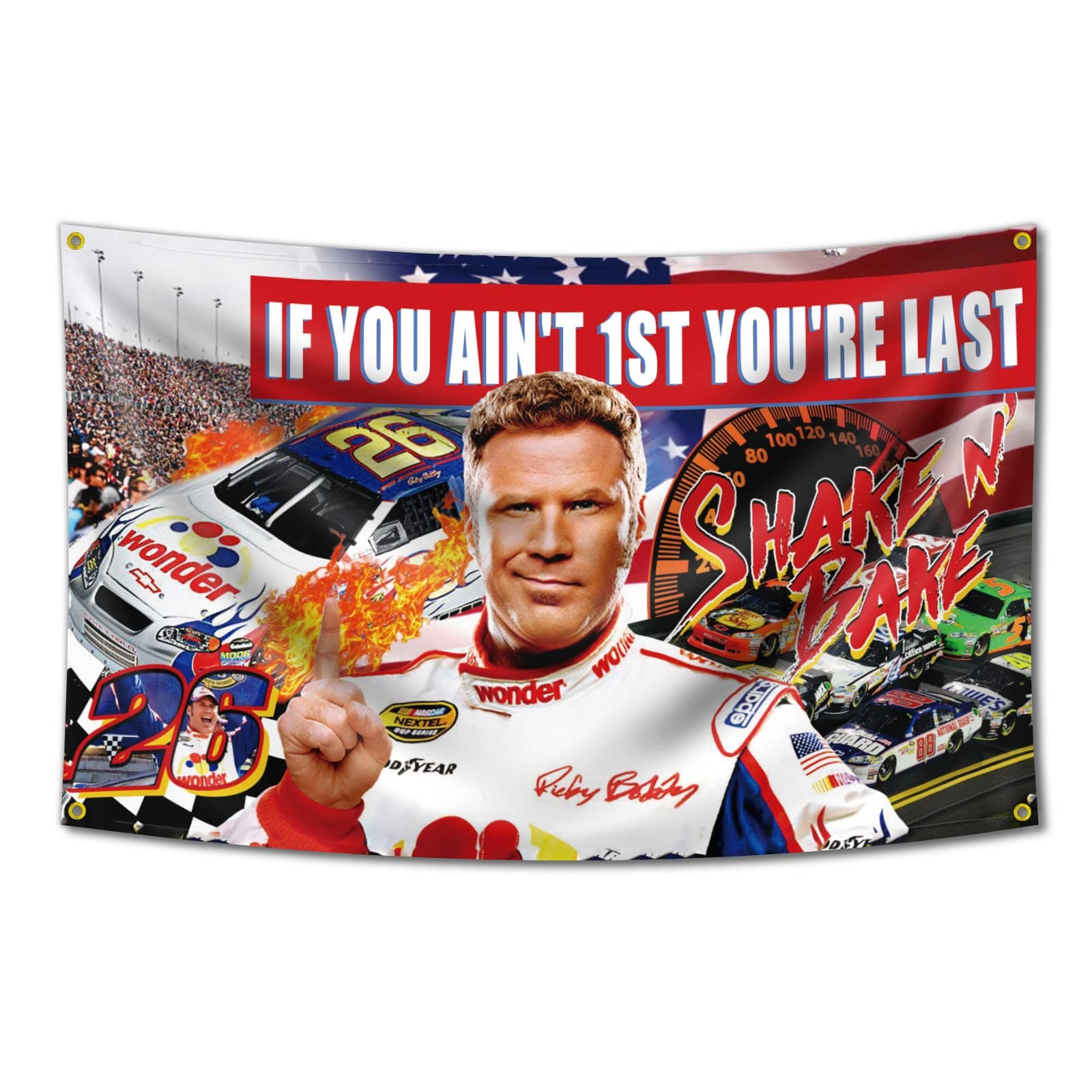 If You Ain't 1st First You're Last Flag for Talladega Nights Ricky Bobby,3x5 Feet Flag Funny Poster Durable Man Cave Wall Flag with Brass Grommets This beautiful entertaining banner flag for College
