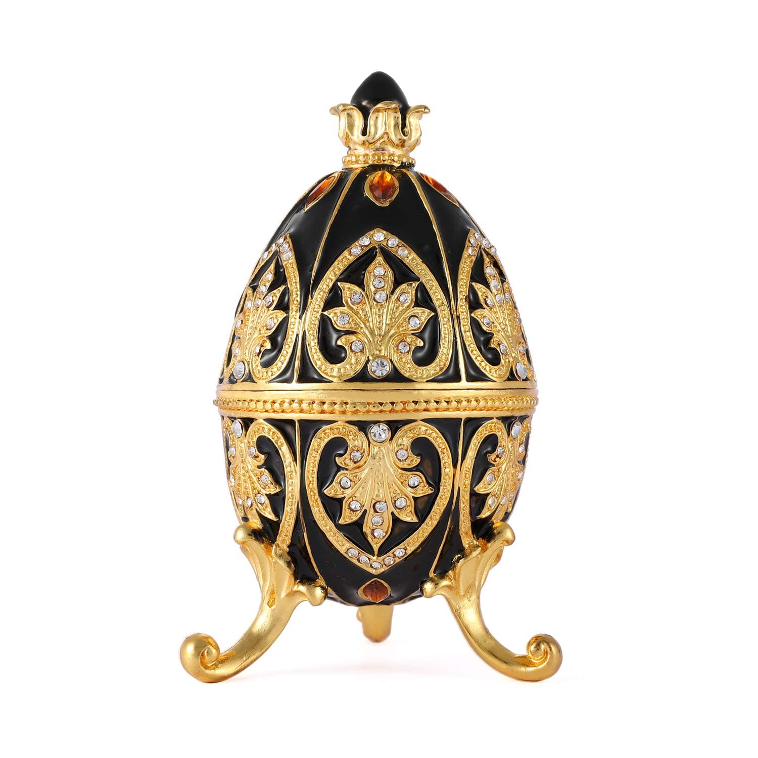 Trinket Box with Hinged Black Easter Egg Enameled Jewelry Box Classic Ornaments Metal Craft Gift for Home Decor