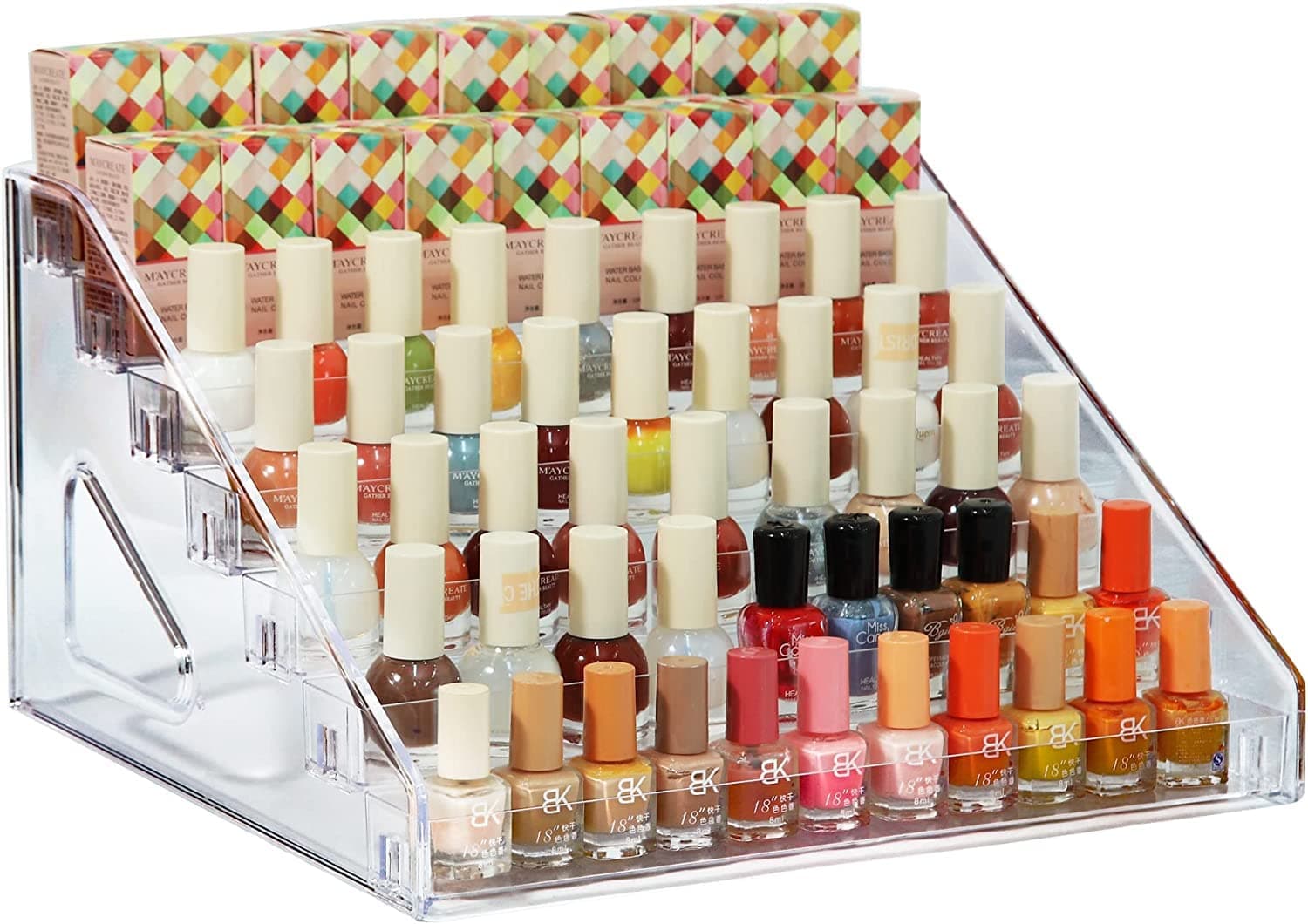 Nail Polish Organizer 84 Bottles of 7 Layers Sunglass Organizer Acrylic Display Rack Eyeglasses Storage Essential Oils Holder Makeup Organizer No Tool Needed Assembly, Clear
