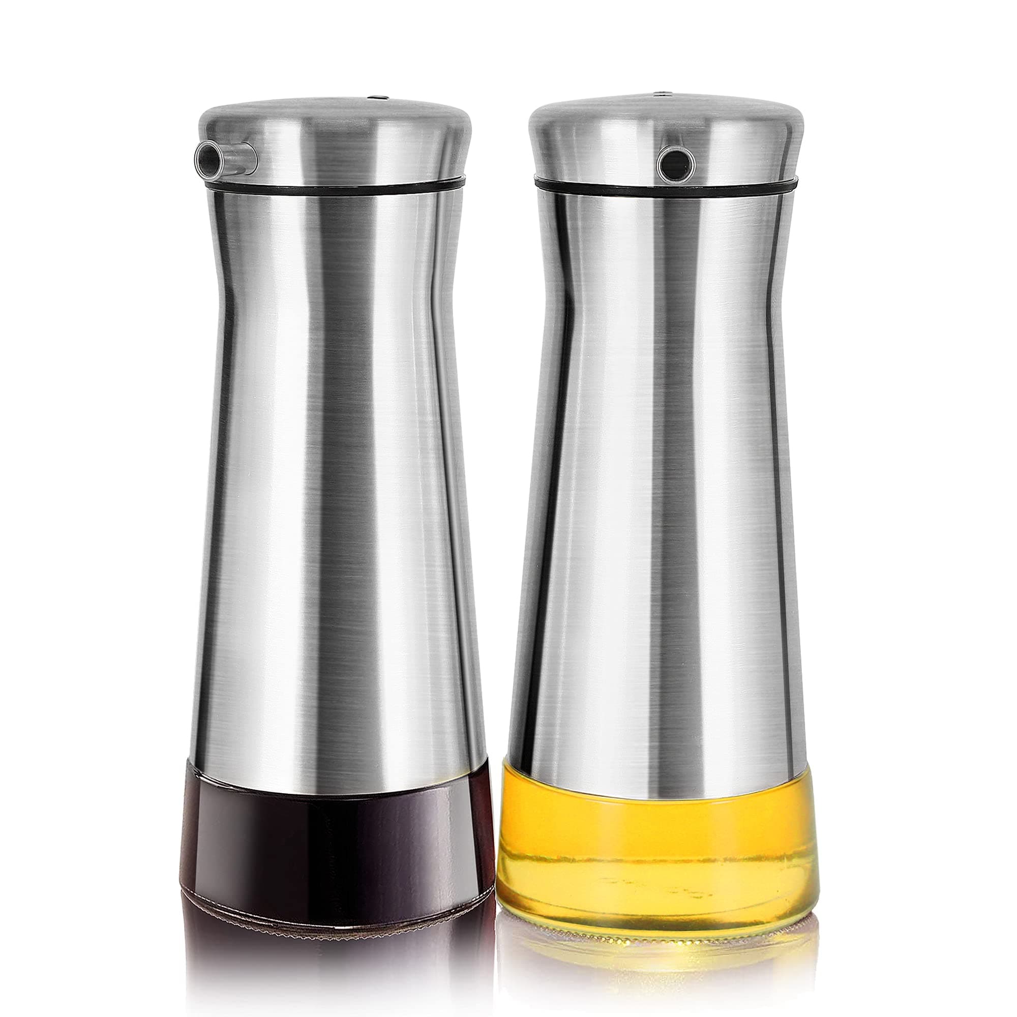 Aelga Olive Oil And Vinegar Dispenser Bottle Set 2 Pack Elegant Stainless Steel Set- for Kitchen with Drip Free