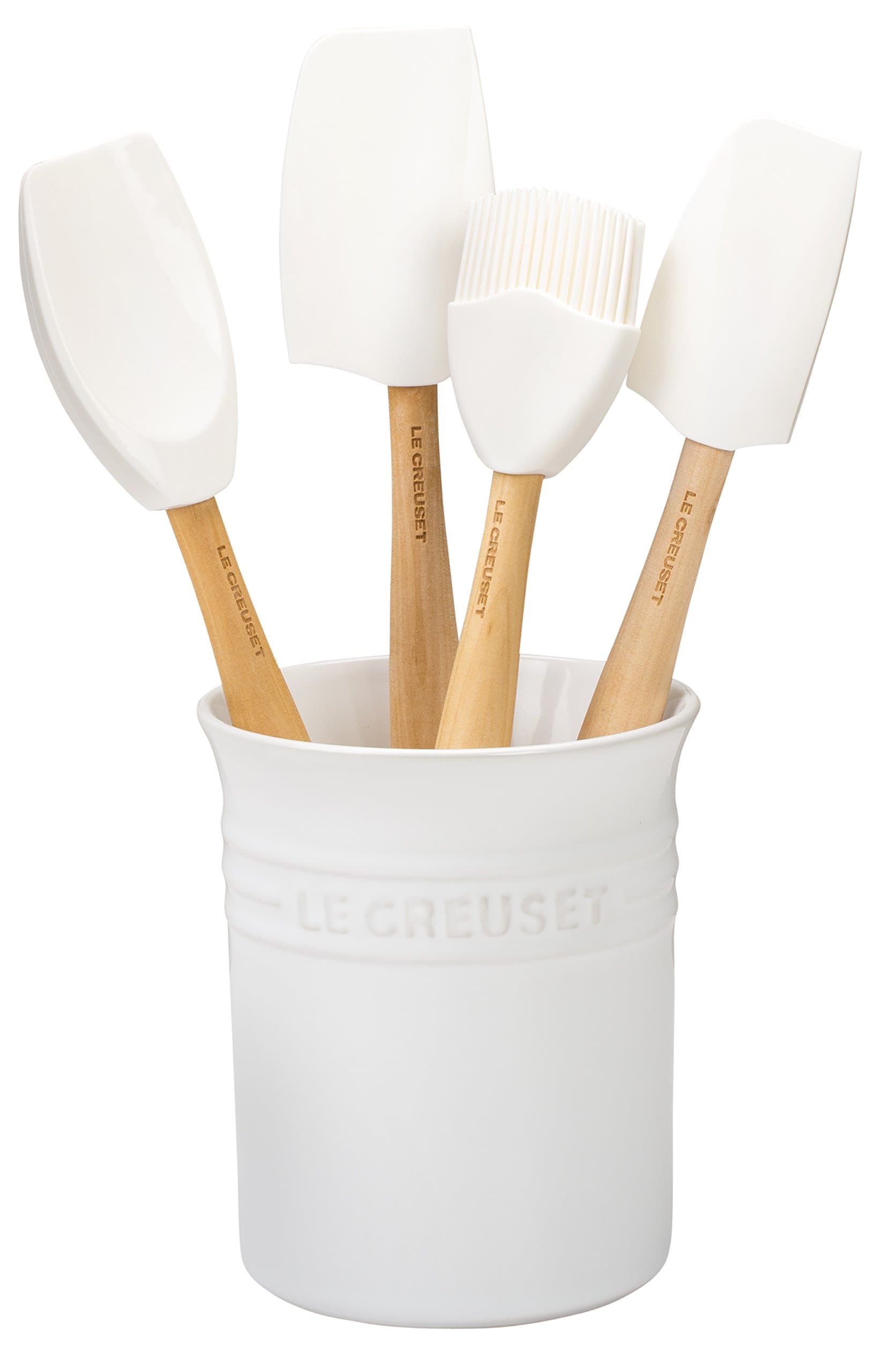 Silicone Craft Series Utensil Set with Stoneware Crock, 5 pc., White