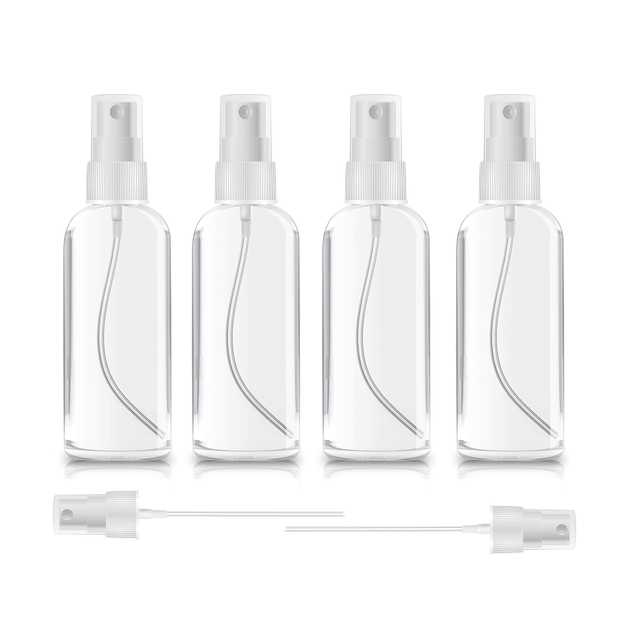 4 Pack Spray Bottles 2oz Clear Plastic Empty Refillable Mini Spritzer for Travel, Cleaning, Gardening, Skin Care Atomizer for Essential Oils, Perfume