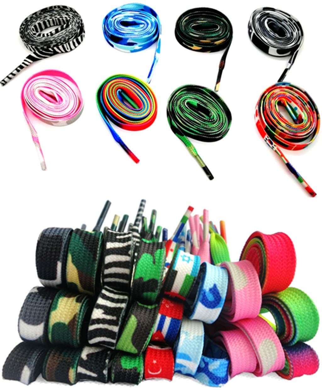 8 Pairs Adults Rainbow Sports Shoelace Multi-Colors Flat Shoelaces for Sneakers