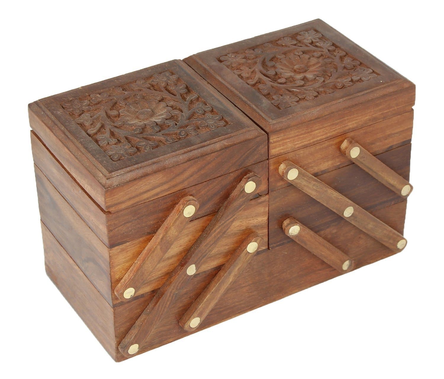 ITOS365 Wooden 5-in-1 Jewellery Box for Women - Wood Brown Finish | Handmade ...