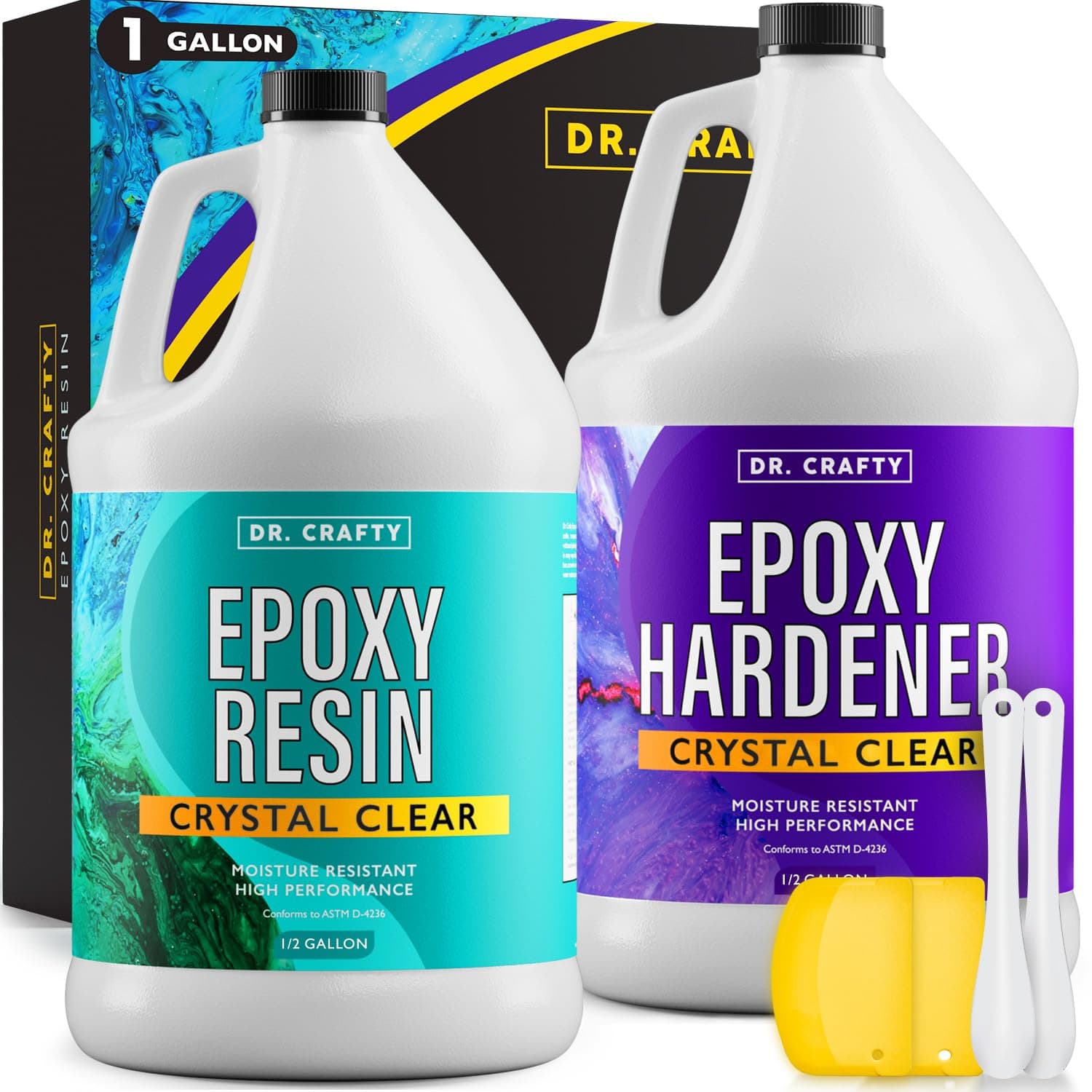 DR CRAFTY Clear Epoxy Resin Kit - Table Top & Art Resin for Molds, DIY Projects, Jewelry Casting, Tumblers & Wood - 2 Part Resin (1 Gallon)