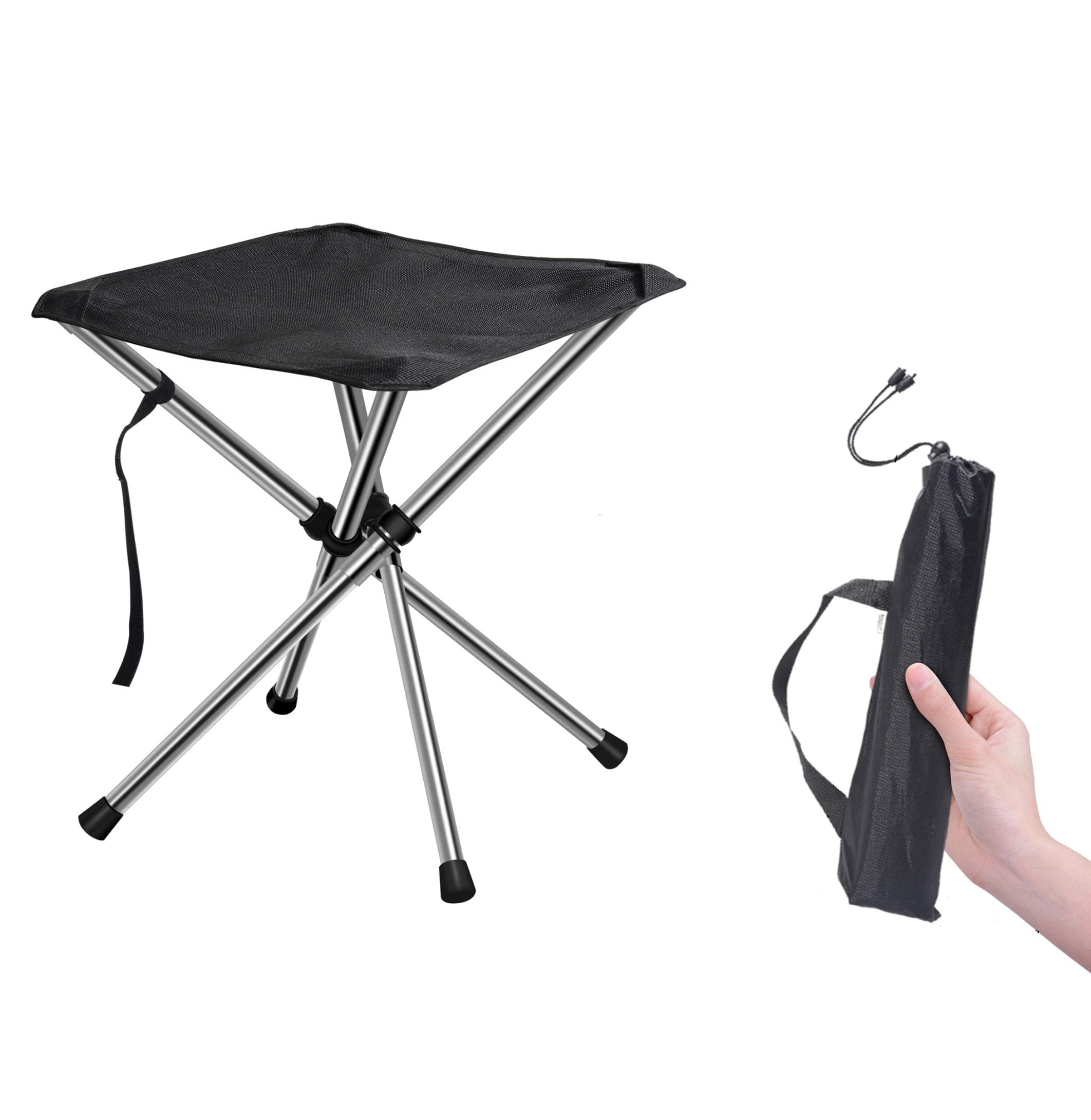Foldable Camping Stool Chair Super Compact Ultralight Weight Tiny Size to Carry Out to Hiking, Beach, Camping, Fishing Unfolded Size 12.6 * 12.6 * 13.8inches