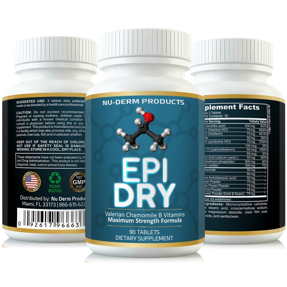 Nuderm Epi Dry HYPERHIDROSIS Treatment Pills Stop Sweating, Sweaty Hands Sweaty Feet Night Sweats Stress Sweat Sweaty Underarms Naturally Proven Antiperspirant Vitamins Treats Hyperhidrosis