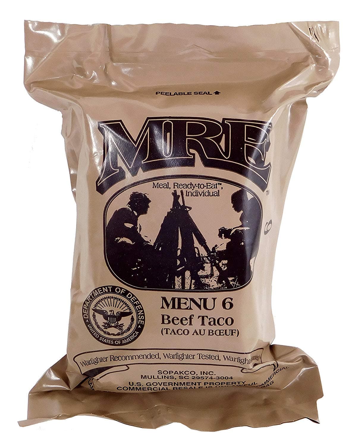 USGI Genuine Military MRE Meal with Inspection Date September 2017 or Newer (Beef Taco)