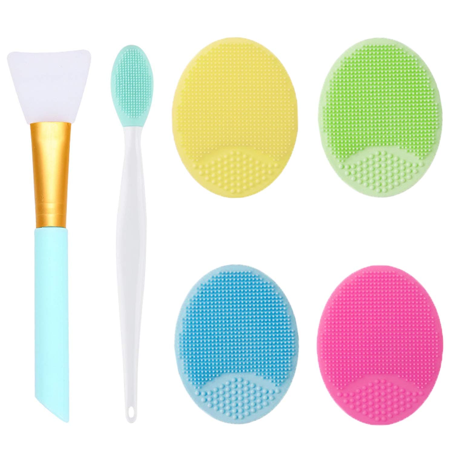 4 Pcs Manual Silicone Face Scrubber Facial Cleansing Brush,1 Pcs Silicone Exfoliating Lip Brush Nose Cleaning and 1 Pcs Face Mask Brush for Facial Skin Care