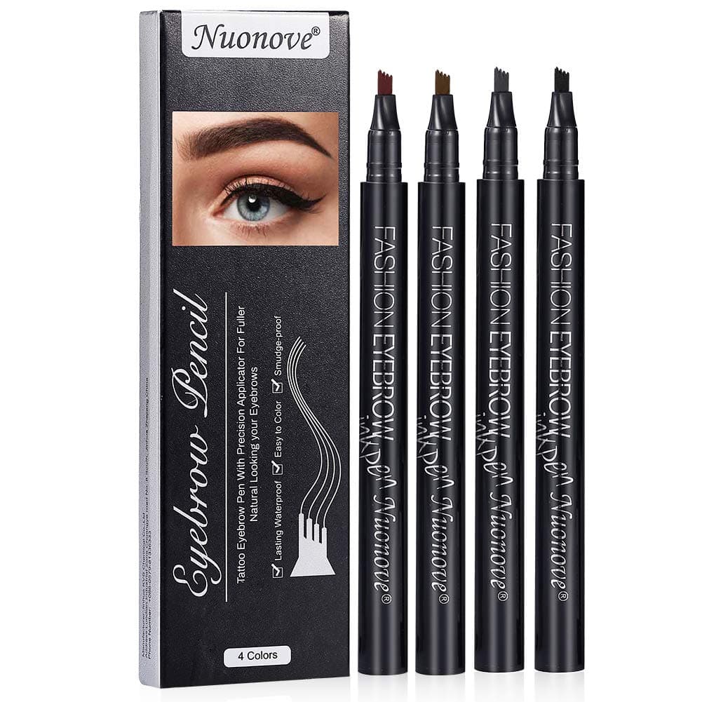 Microblading Eyebrow Pen, Eyebrow Tattoo Pen, 4 Point Eyebrow Pen, Eyebrow Pencil, Long-lasting Waterproof Smudge Proof Liquid Eyebrow Pencil, 4 Colors