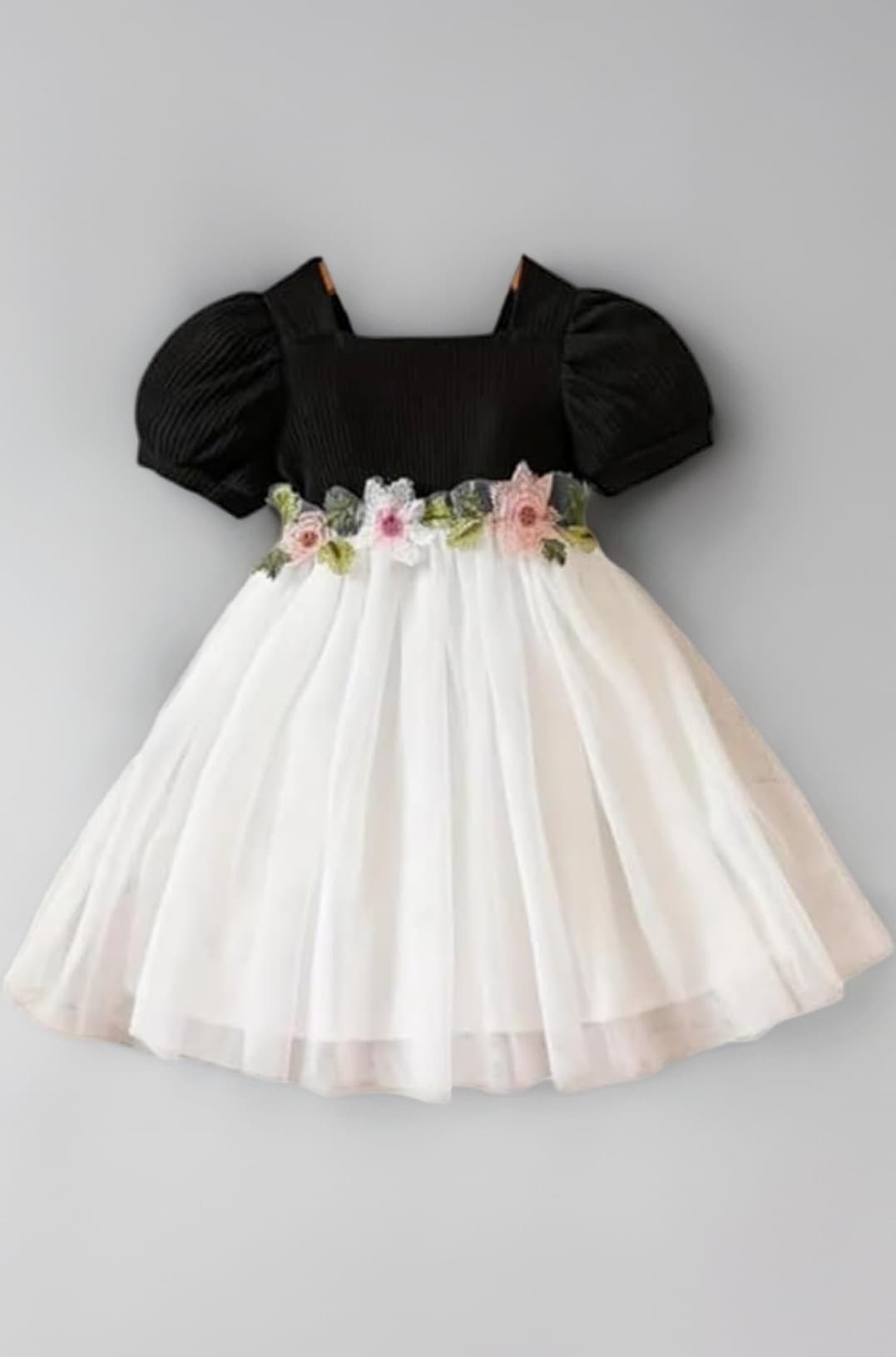 1019 Floral Embroidery net and Modal Short Sleeve Baby Girl Frock