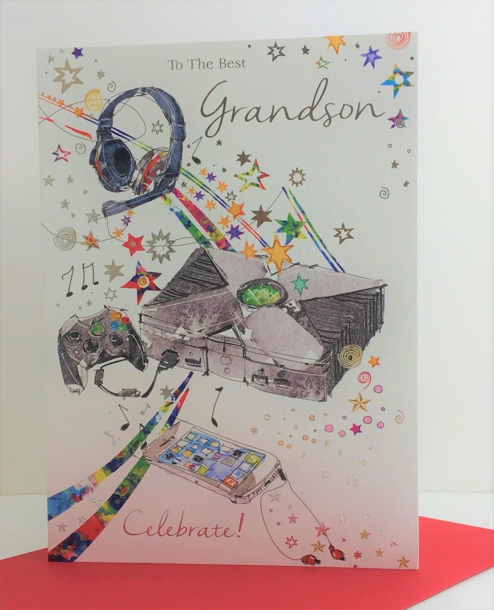 To The Best Grandson Gaming Mobile Phone Music Design Modern Happy Birthday Card