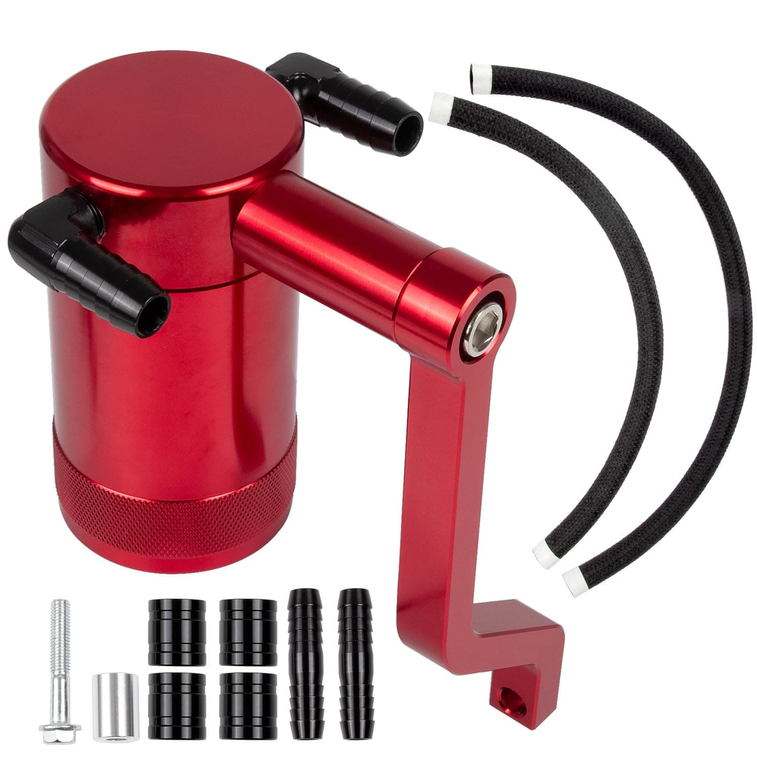 RANSOTO Oil Catch Can 5.7L 6.4L HEMI Compatible with 2011-up Dodge Charger Challenger Chrysler 300 Jeep Grand Cherokee, Z-Bracket Tech and Billet Aluminum Oil Separator Tank (Red)