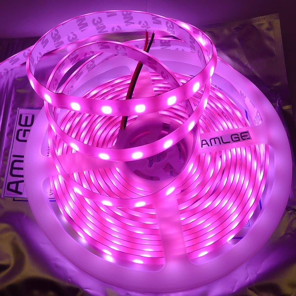 AMLGE 16.4 Feet Flexible LED Strip Light Super Bright Rose Color, 5 Meter 300 LEDs 5050 SMD Flash String Tape Lamp, Cold White LED with Rose Fluorescent Glue Waterproof Series