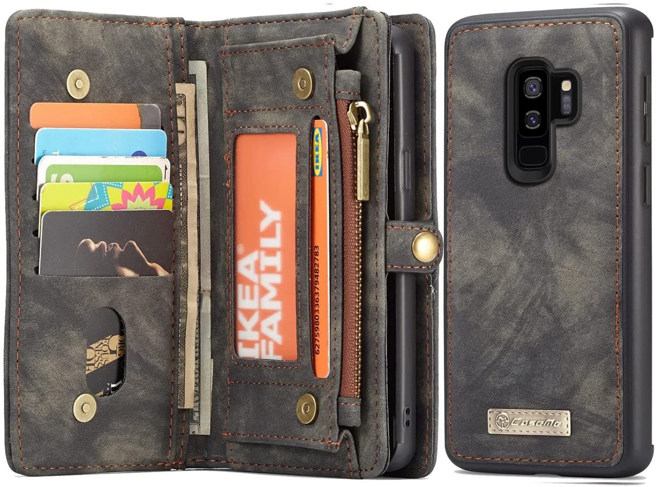 Samsung Galaxy S9 Plus Wallet Case - Detachable Leather Phone Wallet Magnetic Flip Case Shockproof Cell Phone Case with Credit Card Slots (Black)