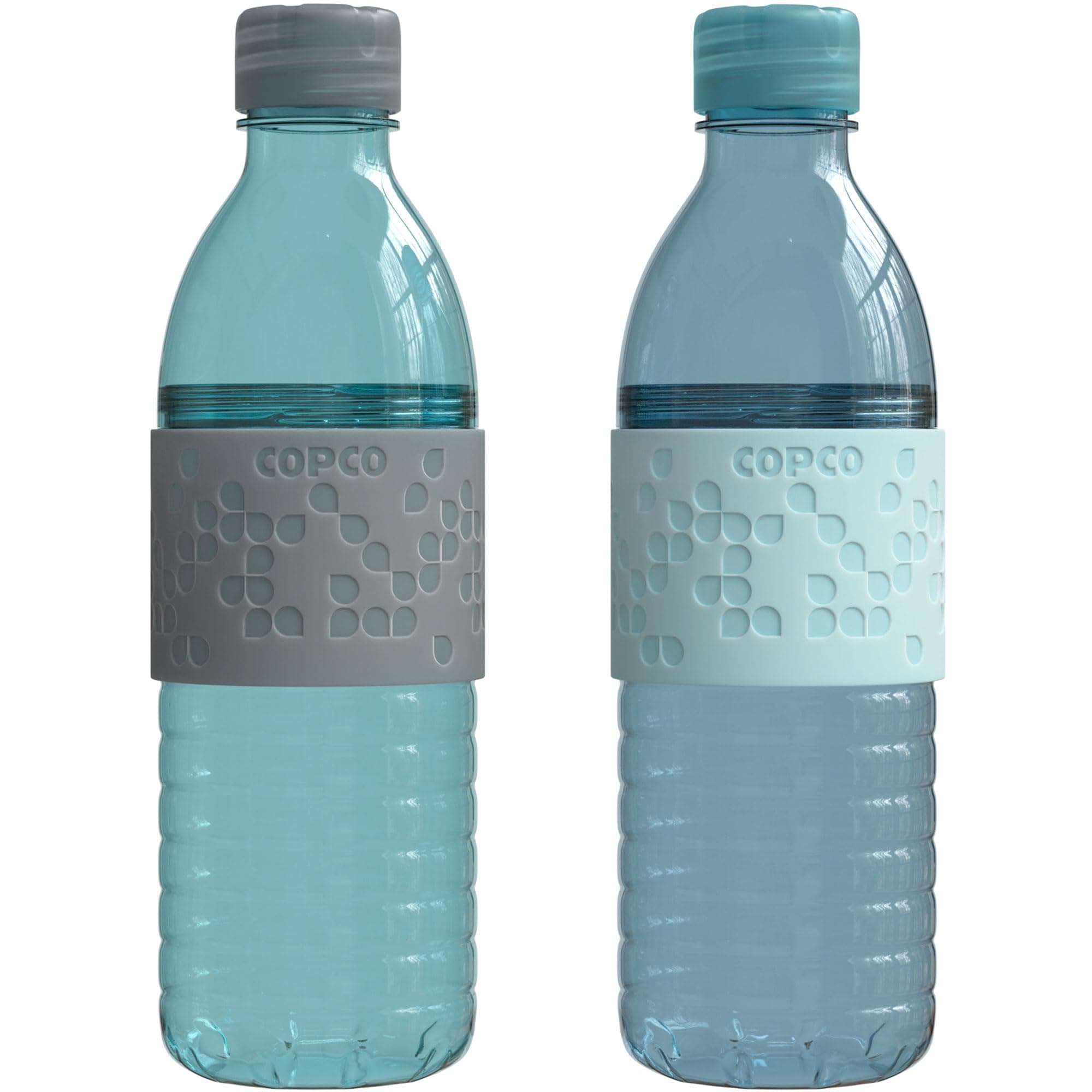 Copco Hydra 16.9 oz Water Bottle, Set of 2 โ Leak Proof, BPA Free Tritan, Dishwasher Safe, Twist-Open Body for Ice & Easy Cleaning, Non-Slip Silicone Grip, Ideal for Gym & Travel (Light Blue & Gray)