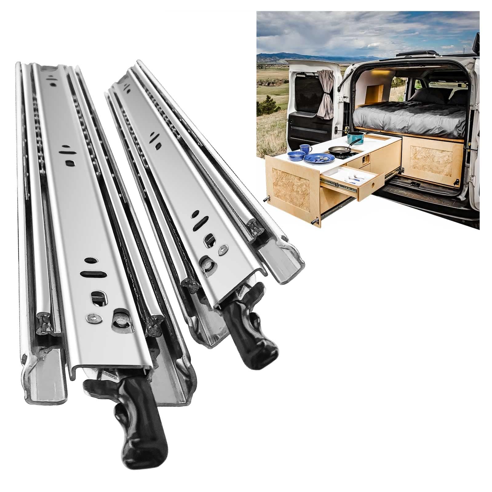 SHUHANG Heavy Duty Drawer Runners with Lock 68 kg Load Capacity Drawer Slides Full Extension with Ball Bearing Slides 1000mm, Side Mount 1 Pair