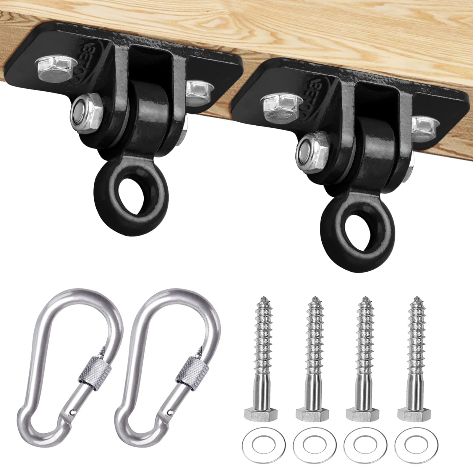 BETOOLL2400 lb Capacity Heavy Duty Swing Hangers for Wooden Sets Playground Porch Indoor Outdoor & Hanging Snap Hooks Black of 2