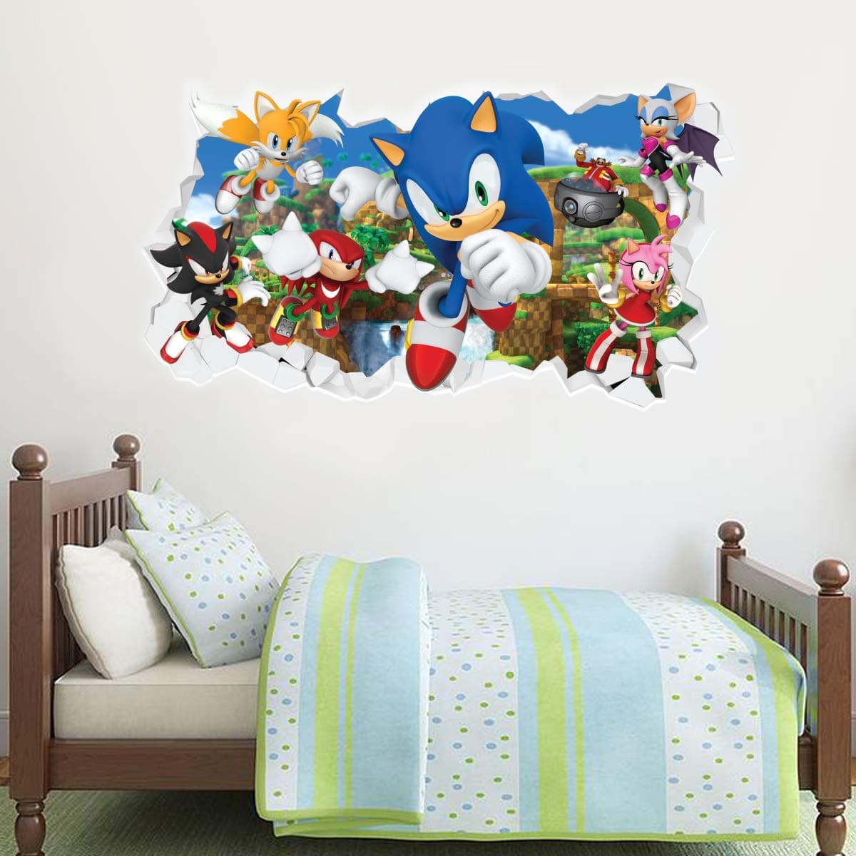 Beautiful GameSonic The Hedgehog Wall Art - All Characters Smashed Wall Sticker Vinyl Decal (120cm w x 65cm h)