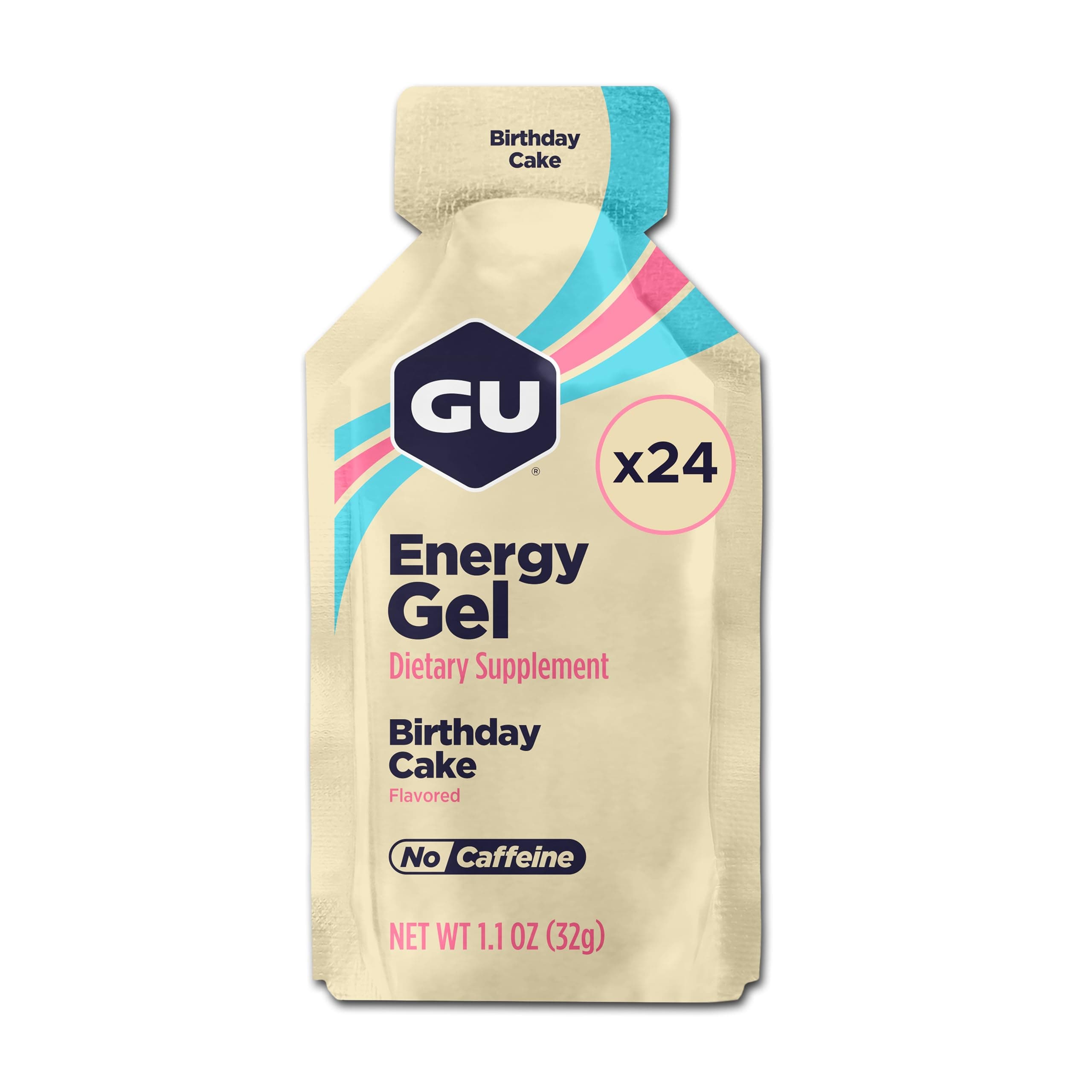 GU Original Energy Gels, Birthday Cake 24 Pack - 100 Calorie Energy Gel with Carbohydrates, BCAAs and Electrolytes - Pre-Workout Fuel for Running, Cycling, Triathlon and Endurance Sports