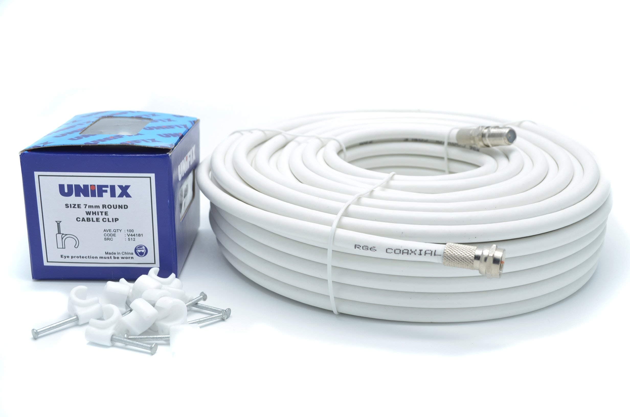 SSL Satellites 3 Meter RG6 Satellite TV Coax Cable Extension Kit with Fitted F Connectors for Sky Q HD, Freesat & Virgin - White (3 Meter, White)