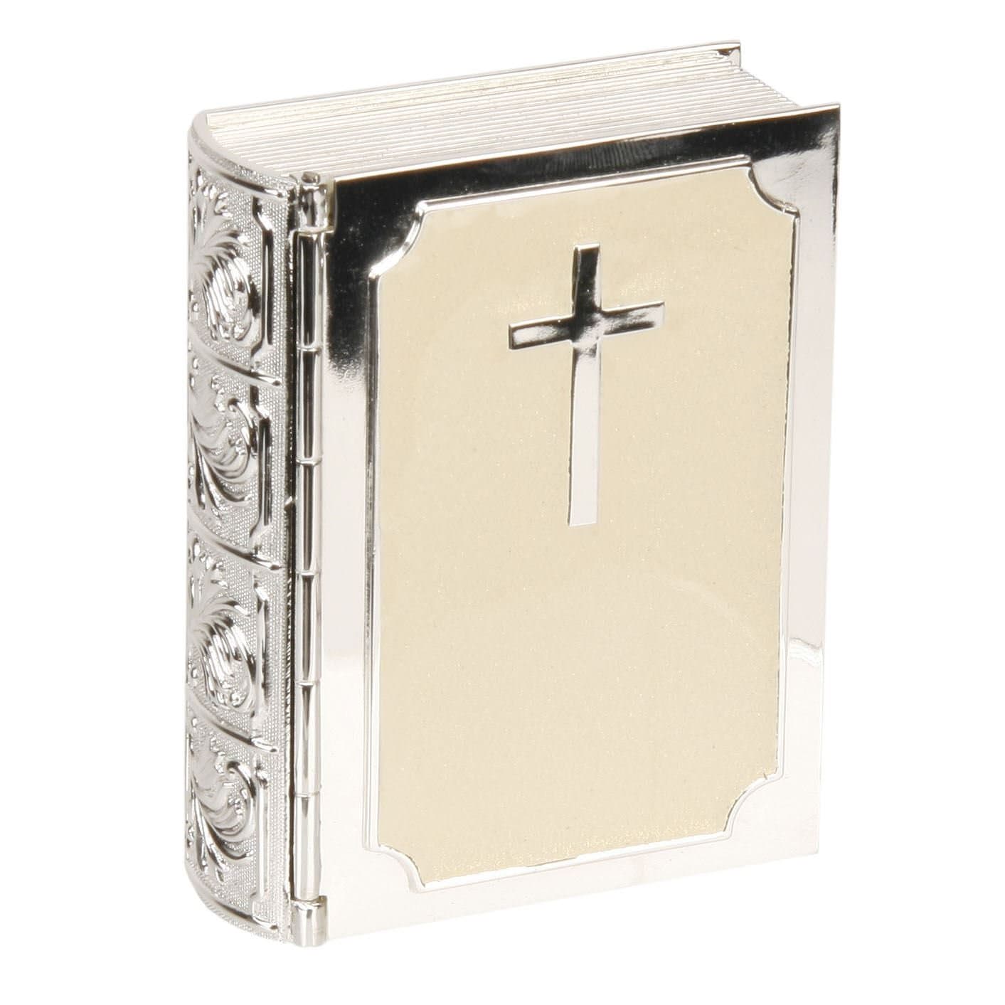 Juliana Bible Silverplated & Cream Epoxy Trinket Keepsake Box CG225 Christening Confirmation 1st Communion