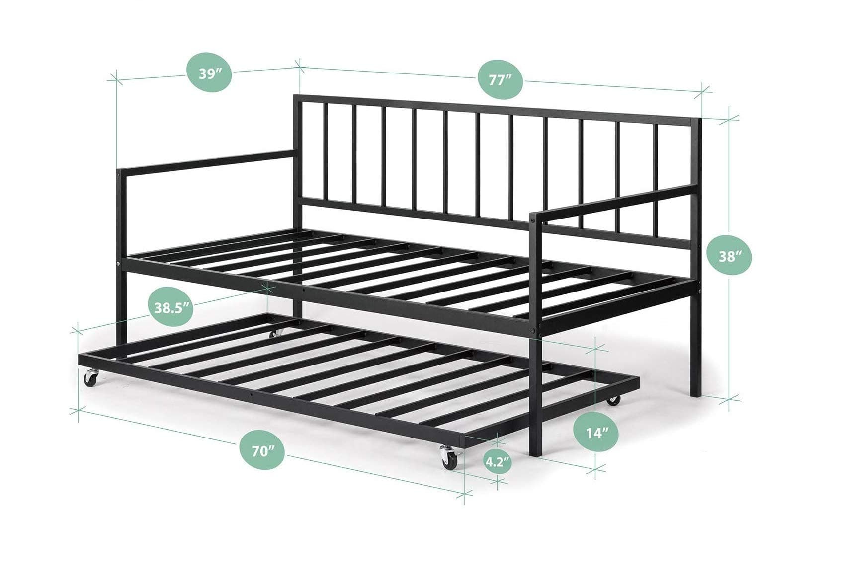 Zinus Eden Twin Daybed and Trundle Set / Premium Steel Slat Support / Daybed and Roll Out Trundle Accommodate Twin Size Mattresses Sold Separately, Black