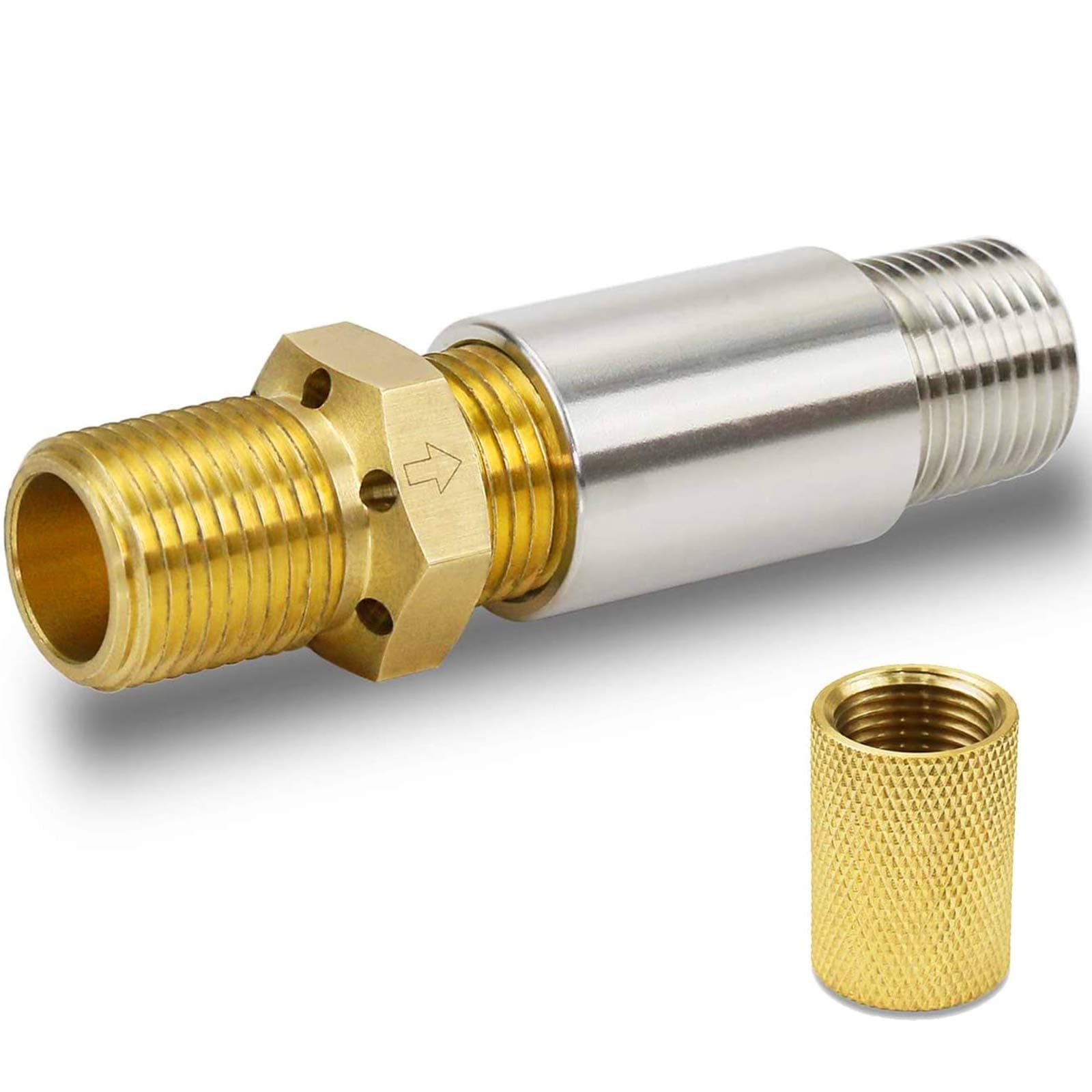 Hisencn 1/2" LP Air Mixer Valve for Fire Pits, 150K BTU Capacity High 304 Stainless Steel and Solid Brass Liquid Propane Gas Copper Joint, 1/2 inch NPT Female and Male Thread with A Brass Adapter
