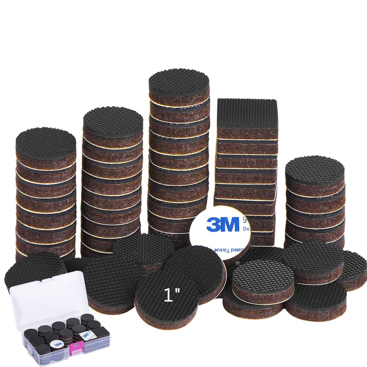 Anti Slip Furniture Rubber Pads 56 Pieces 1" Non Slip Furniture Pads Hardwood Stopper Self Adhesive 48 Round+8 Square Anti Skid 1/3 inch Thick Furniture Gripper Protector for Hardwood Floor in a Box