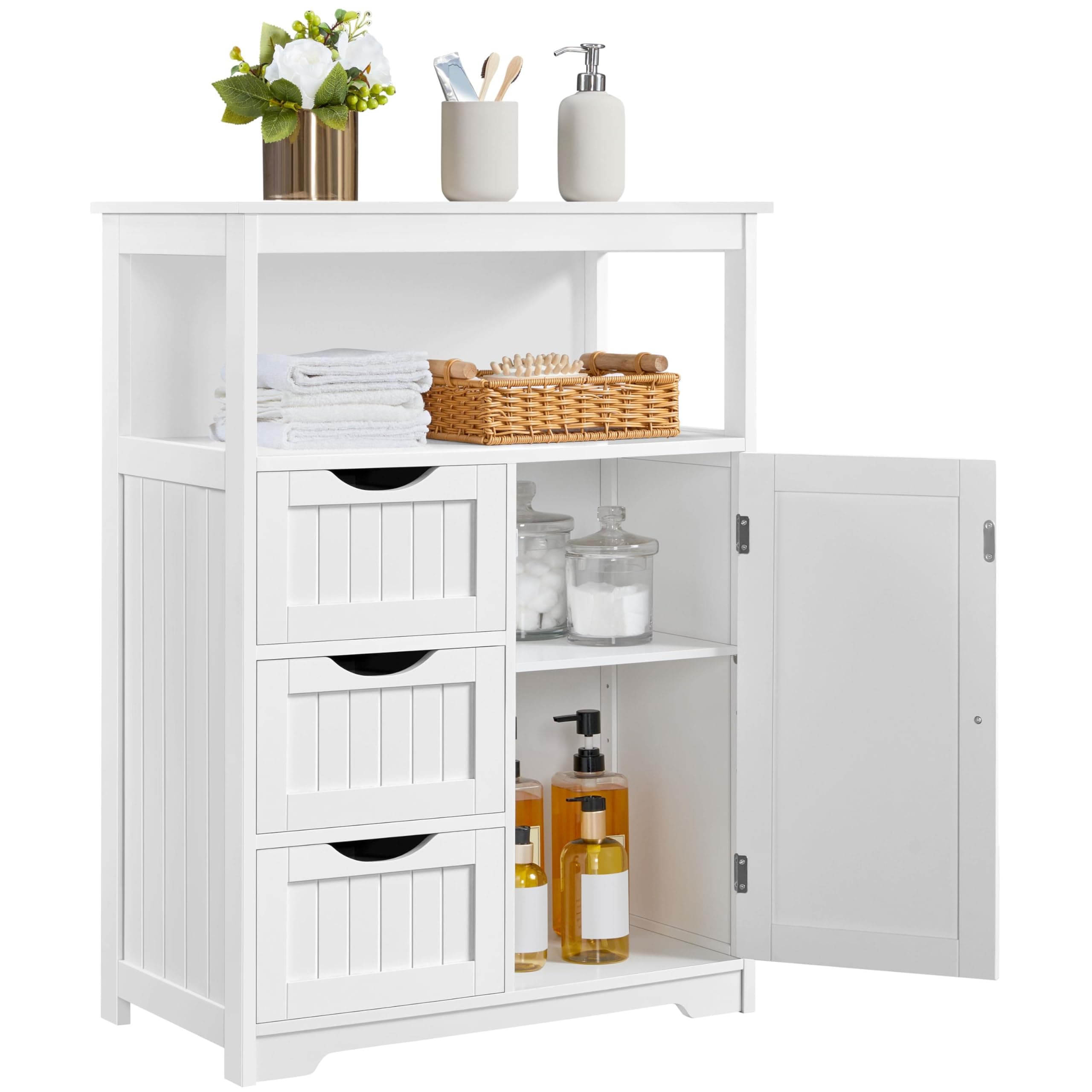 Yaheetech Bathroom Storage Cabinet Bathroom Floor Cabinet Freestanding Storage and Organizer with Door, 3 Drawers, Adjustable Shelf, 35.5 Inches Height, White
