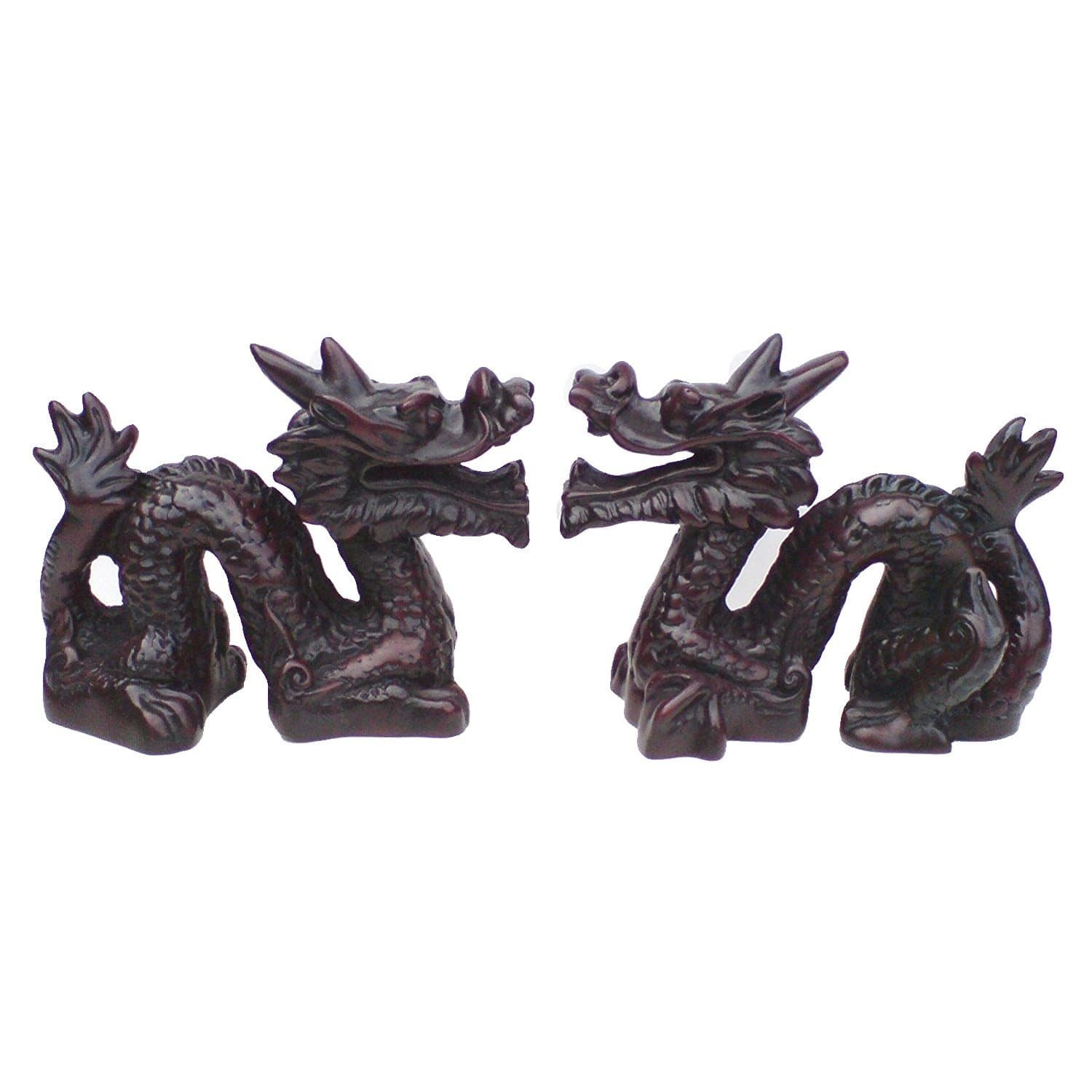Eastern Connections CHINESE GUARDIAN DRAGONS PAIR OF RESIN ORIENTAL STATUES 8CMS EACH