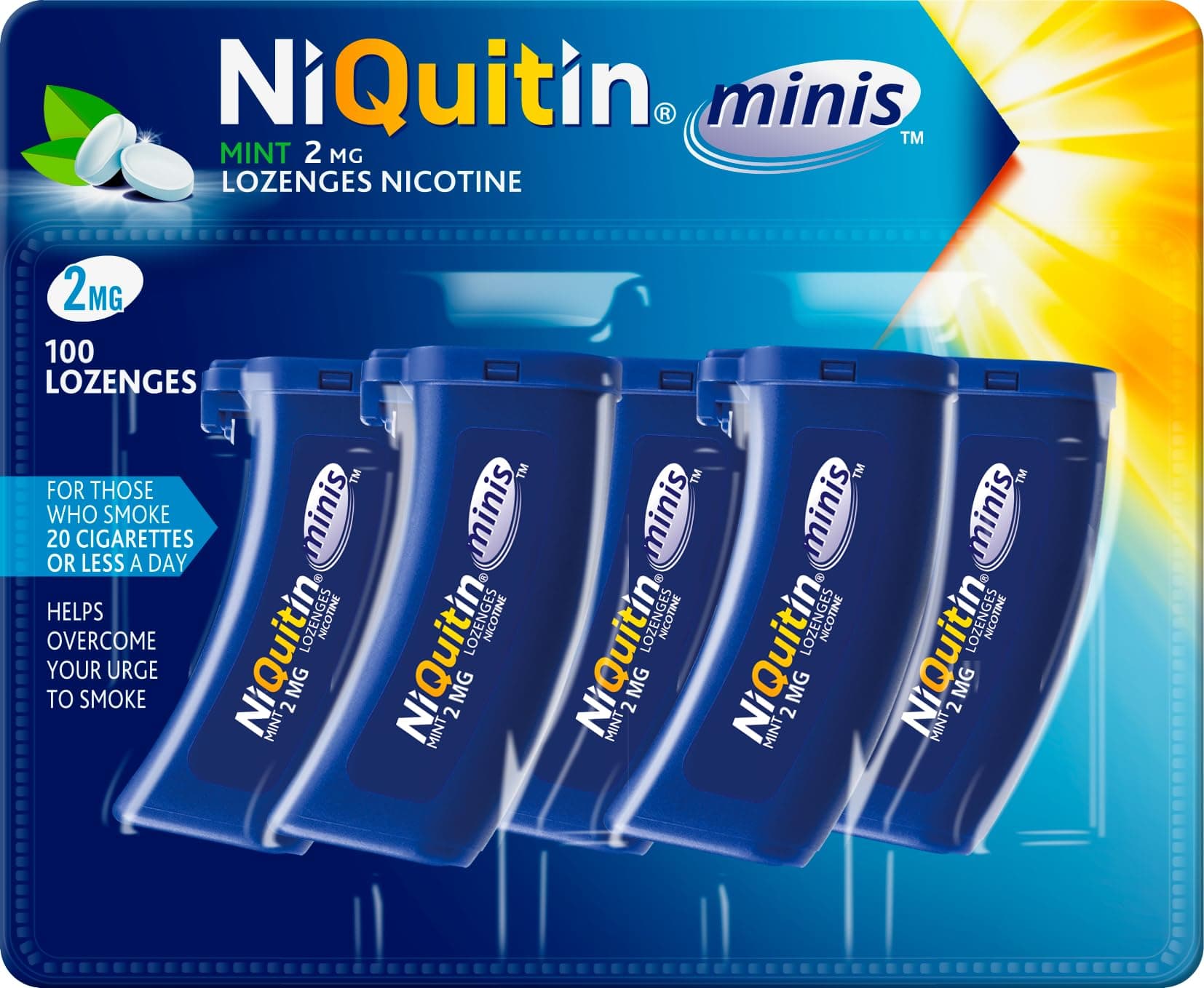NiQuitin Minis Mint 2 mg Lozenges - Effective Smoking Craving Relief - Practical Pocket-Sized Container - 100 Mini Lozenges - Relieve Sudden Cravings - Reduce and Quit Smoking and Vaping Aid