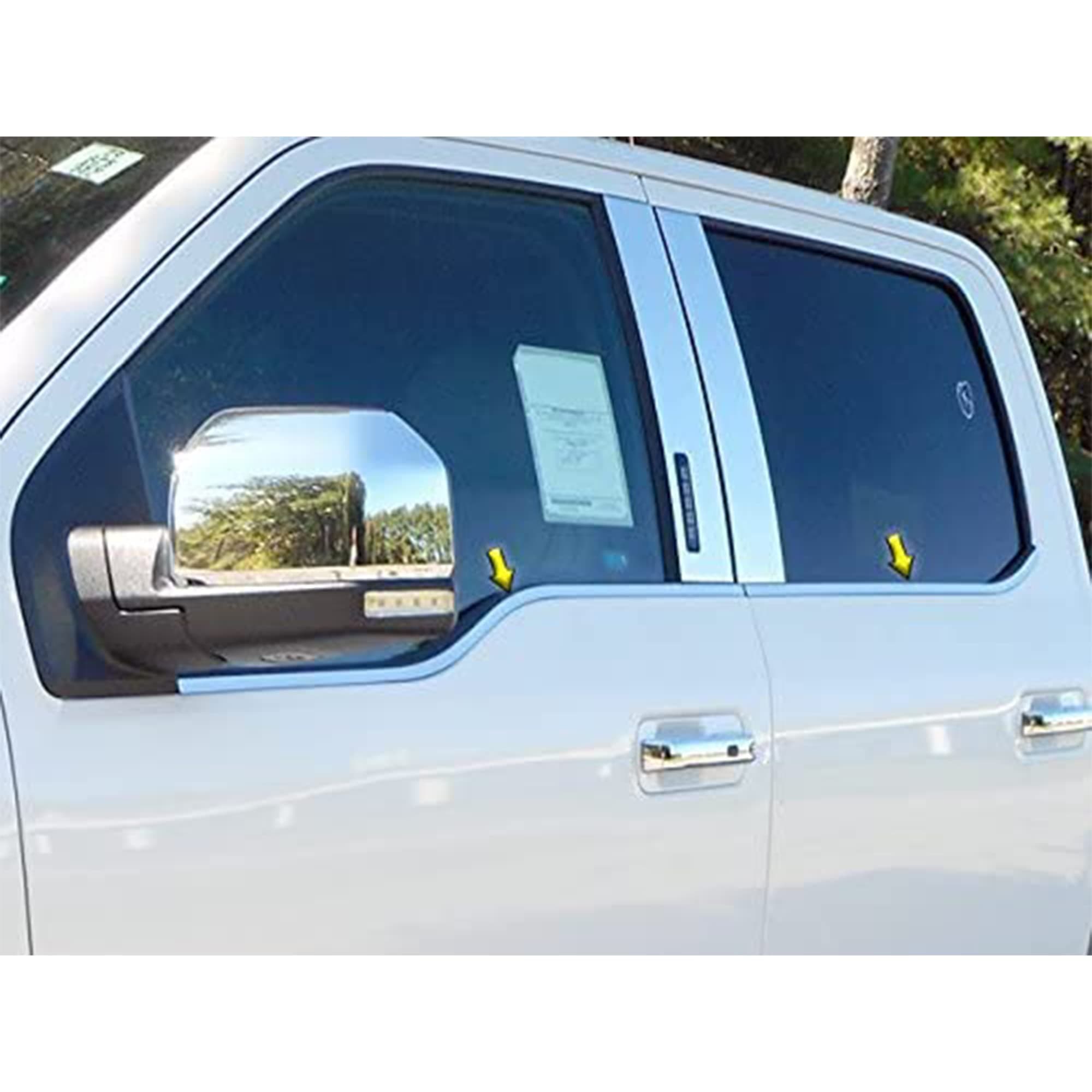 QAA is Compatible with 2015-2020 Ford F-150 4 Piece Stainless Window Sill Trim Set WS55316