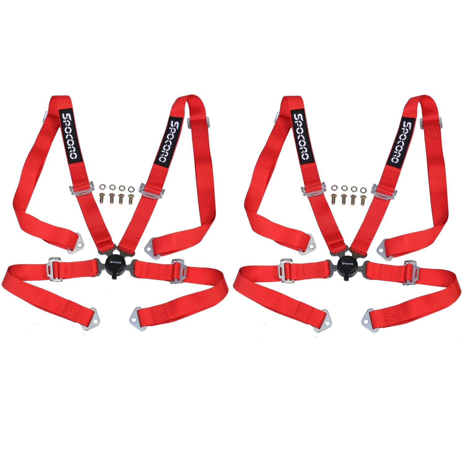 Spocoro SB-0204RD-QR-2 4 Point Racing Safety Harness Cam Lock with 2" Straps,Red (Pair)