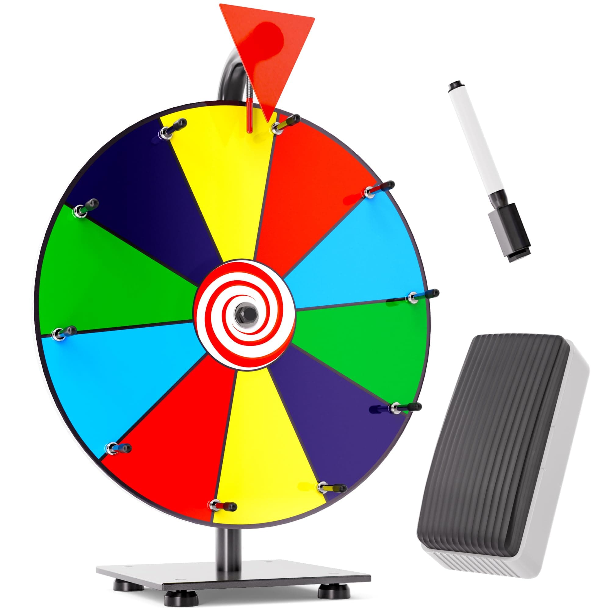 T-SIGN 12 Inch Heavy Duty Spinning Prize Wheel - 10 Slots Color Tabletop Roulette Spinner of Fortune Spin The with Dry Erase Marker and Eraser Win Game for Trade Show, Carnival