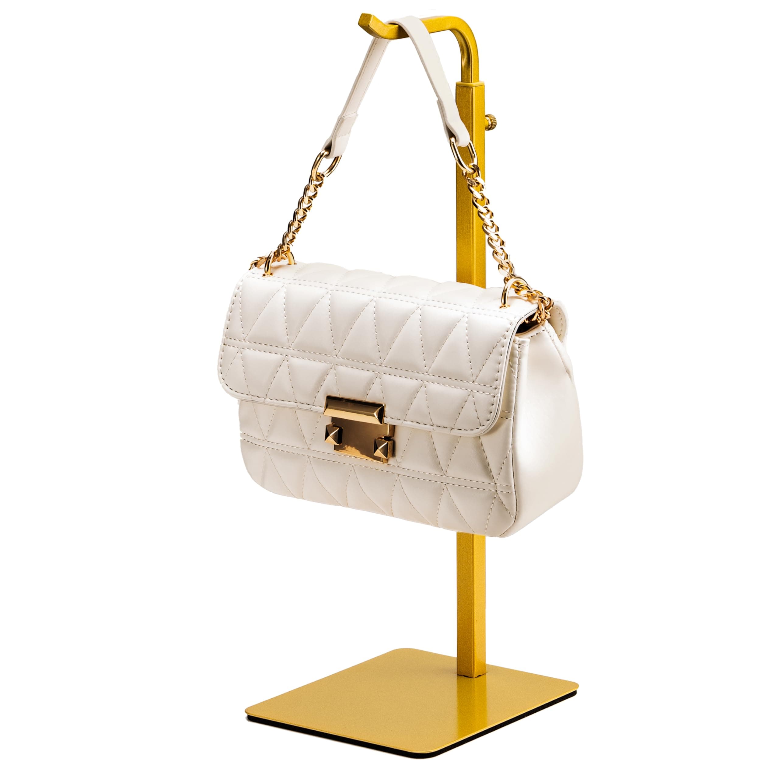 Purse Holder Handbag Display Stand: Gold Hanger Rack for Bags, Purses, and Wreath, Adjustable Hook Stand for Tabletop, Closet, and Retail Use for Vendors