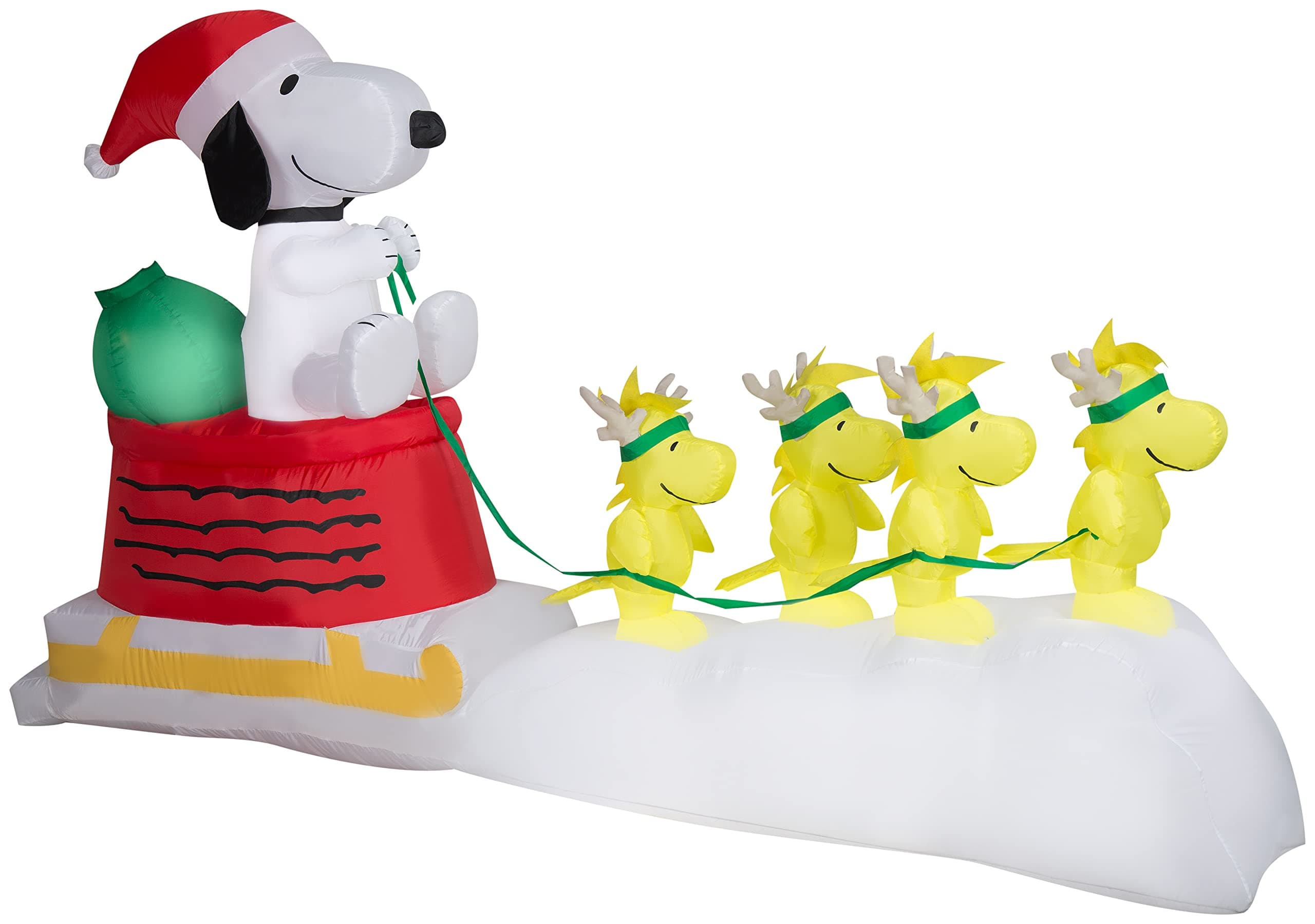 8.5' Gemmy Airblown Inflatable Peanuts Snoopy in Dog Bowl Sleigh w/ Woodstock Scene Yard Decoration 111934