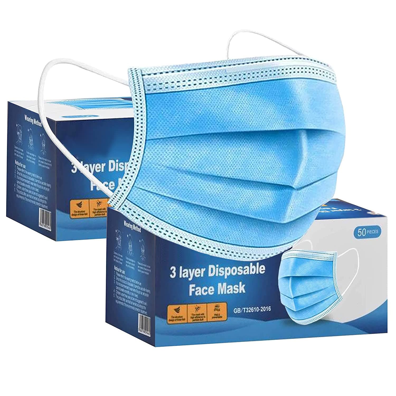 1ABOVE 100 PCS -3-Layer Protective Disposable Face Masks, Breathable Face Mask,High Filterability, Sutaible For Sensitive Skin (Blue)