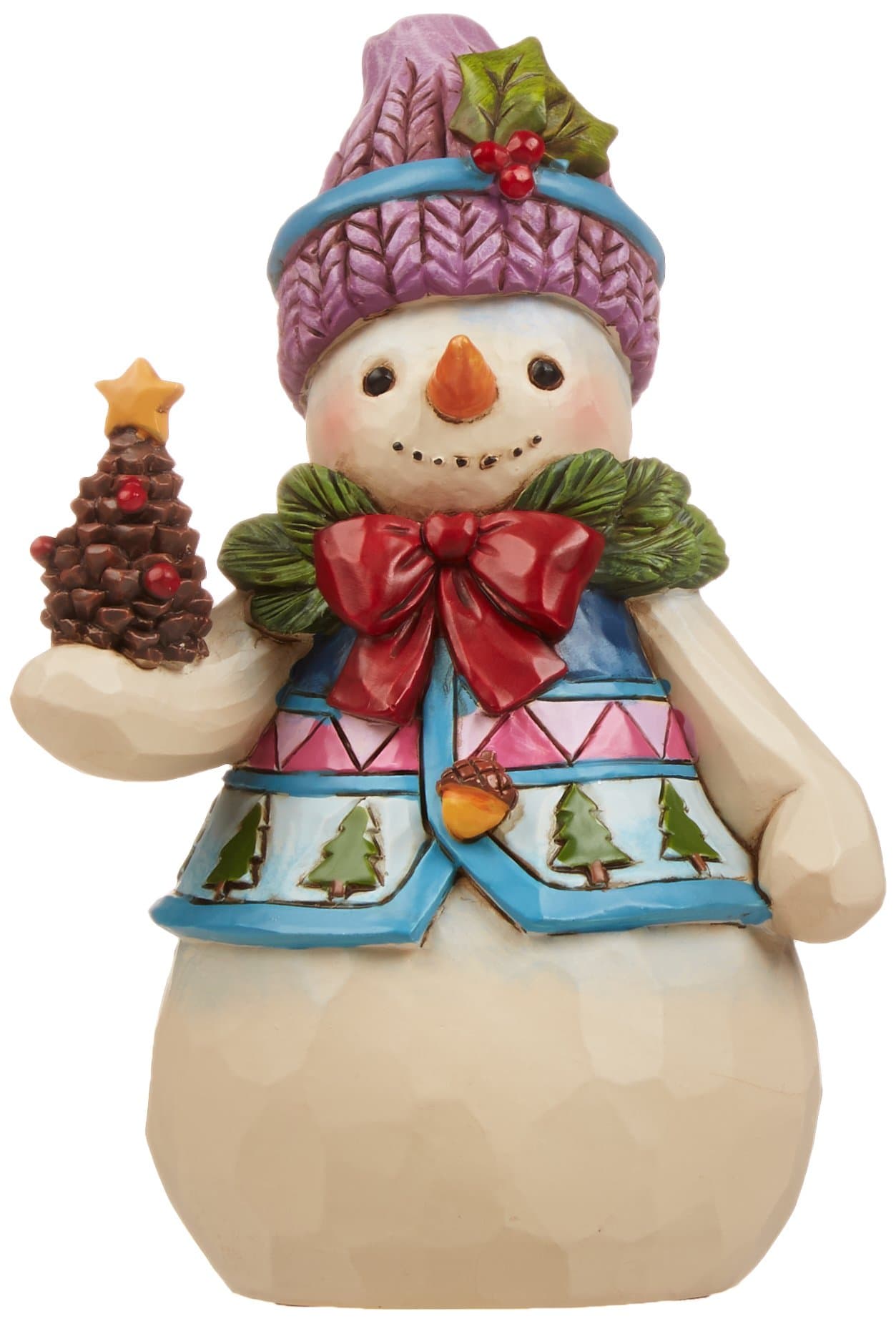 Jim Shore Heartwood Creek Pint-Size Snowman with Pinecone Stone Resin Figurine, 4.75”, White, Red, Green, Blue