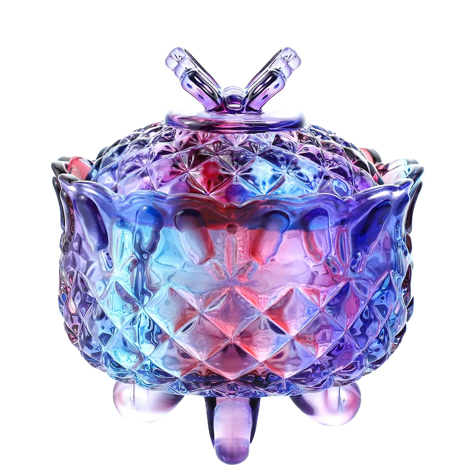 SOCOSY Royal Embossed Crystal Glass Candy Box with Lid Footed Jewelry Bowl Wedding Buffet Kitchen Storage Jar, 10 oz