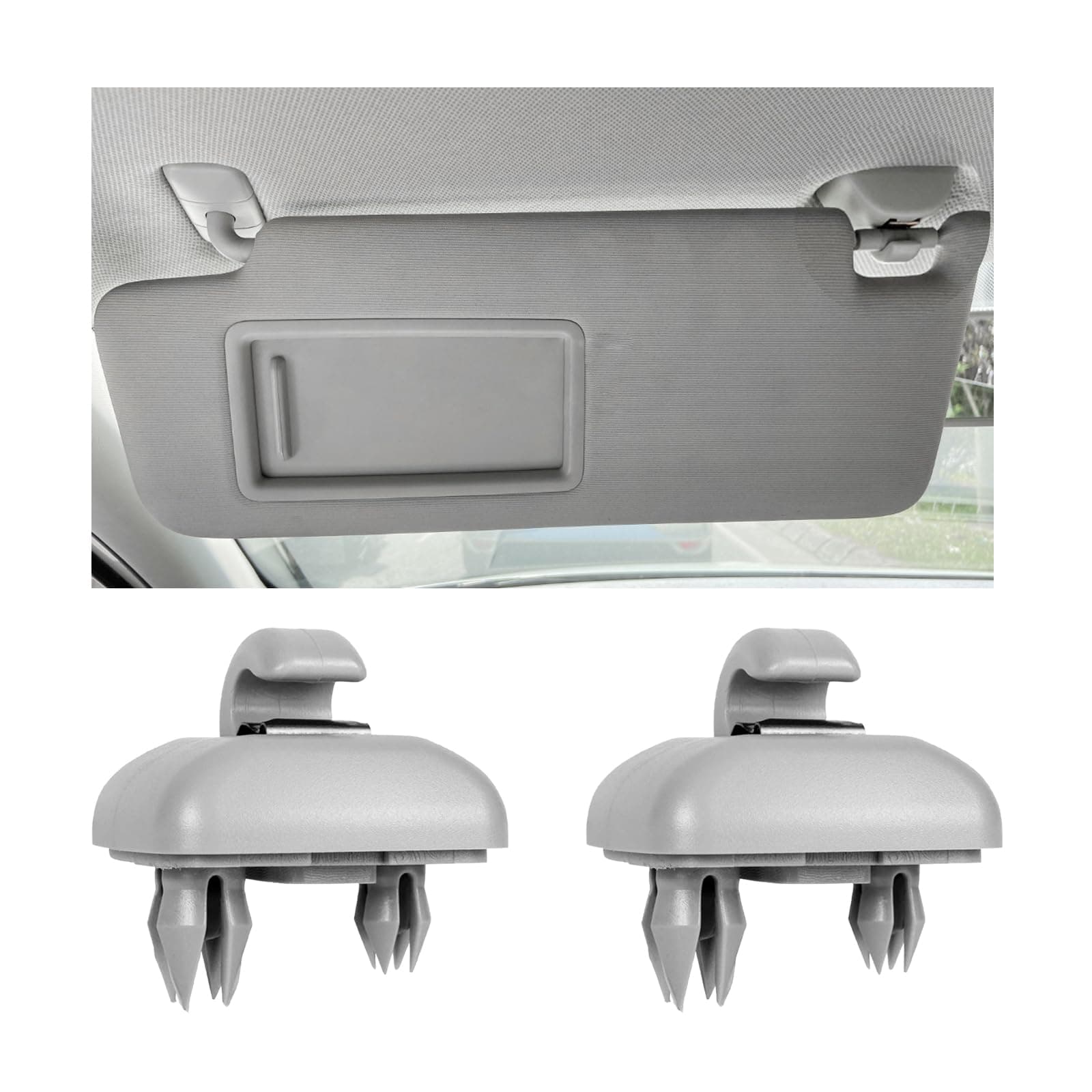 Kewucn 2 PCS Sun Visor Bracket Hook Clip, Upgraded Base Makeup Mirror Fixing Bracket, Car Interior Sunscreen Holder Hook, Compatible with A3 A4 LA 5A 6L Q5 Q3, OEM# 8U0857562A, 8E0857562 (Gray)