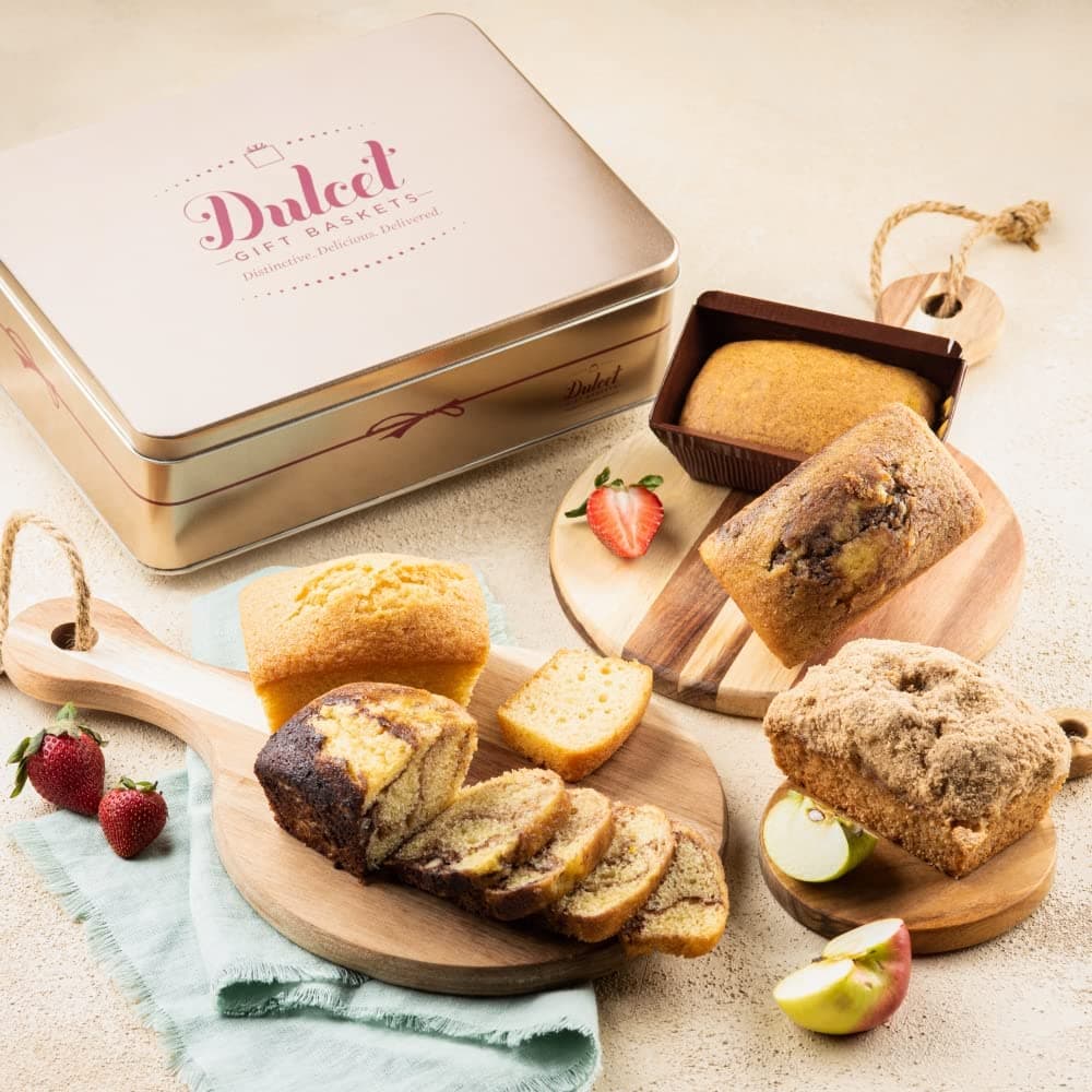 Dulcet Gift Baskets Fresh Baked Tea Cake Assortment in a Tin with Marble, Apple Cinnamon & Pumpkin Delightful Flavors the for Holidays, Birthday, Sympathy, Get Well, & Family or Office Gatherings for Men & Women,