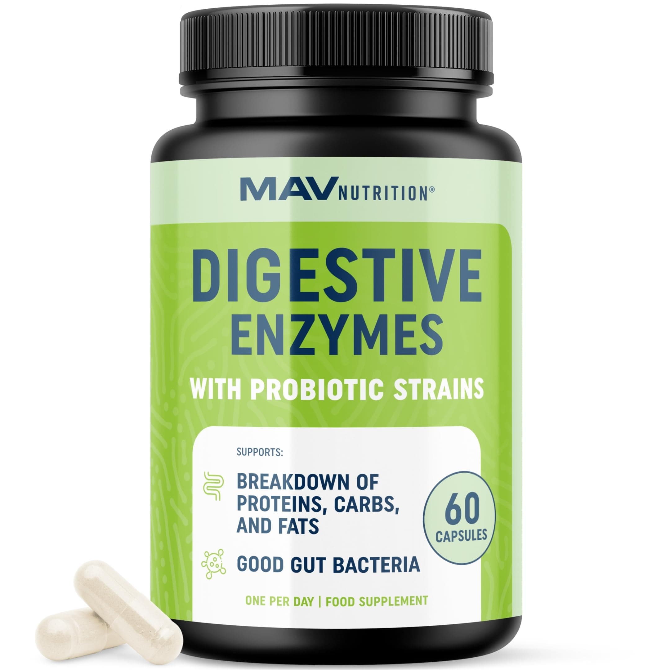 Digestive Enzymes & Probiotic Supplement | Enzymes for Digestion Aid, Bloating, IBS, Constipation and Gas Relief | 60 Premium Enzymes Blend Capsules