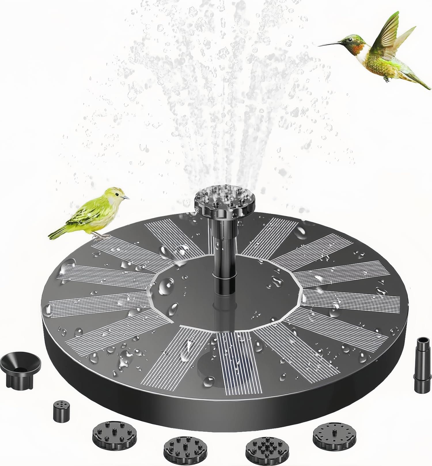 KUTONTECH Solar Fountain 2024 Upgraded, Premium 1.5W Solar Powered Fountain Pump with 6 Nozzles Set, for Bird Bath, Pond or Garden Decoration, Fish Tank Solar Fountain Pump.