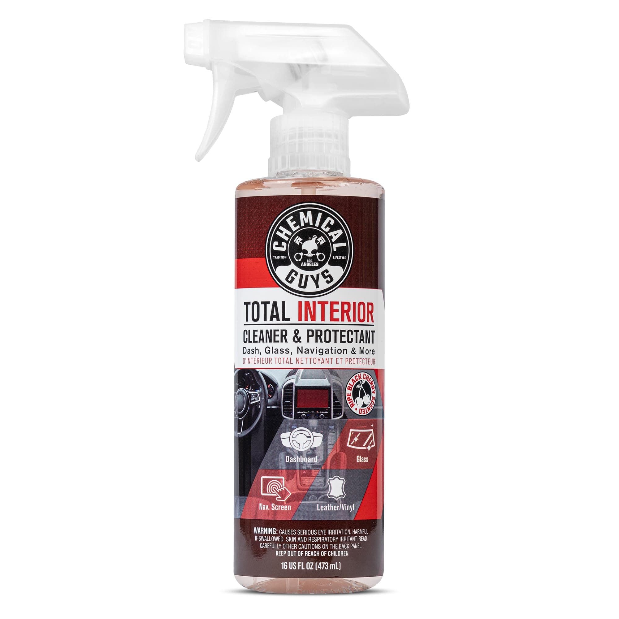 Chemical Guys Total Interior Cleaner & Protectant - Black Cherry, Car Cleaning Spray, Cleans and Protects Leather, Vinyl, Plastic, Rubber, and Glass, Safe for Trucks, SUVs, Jeeps, RVs & More - 16 oz