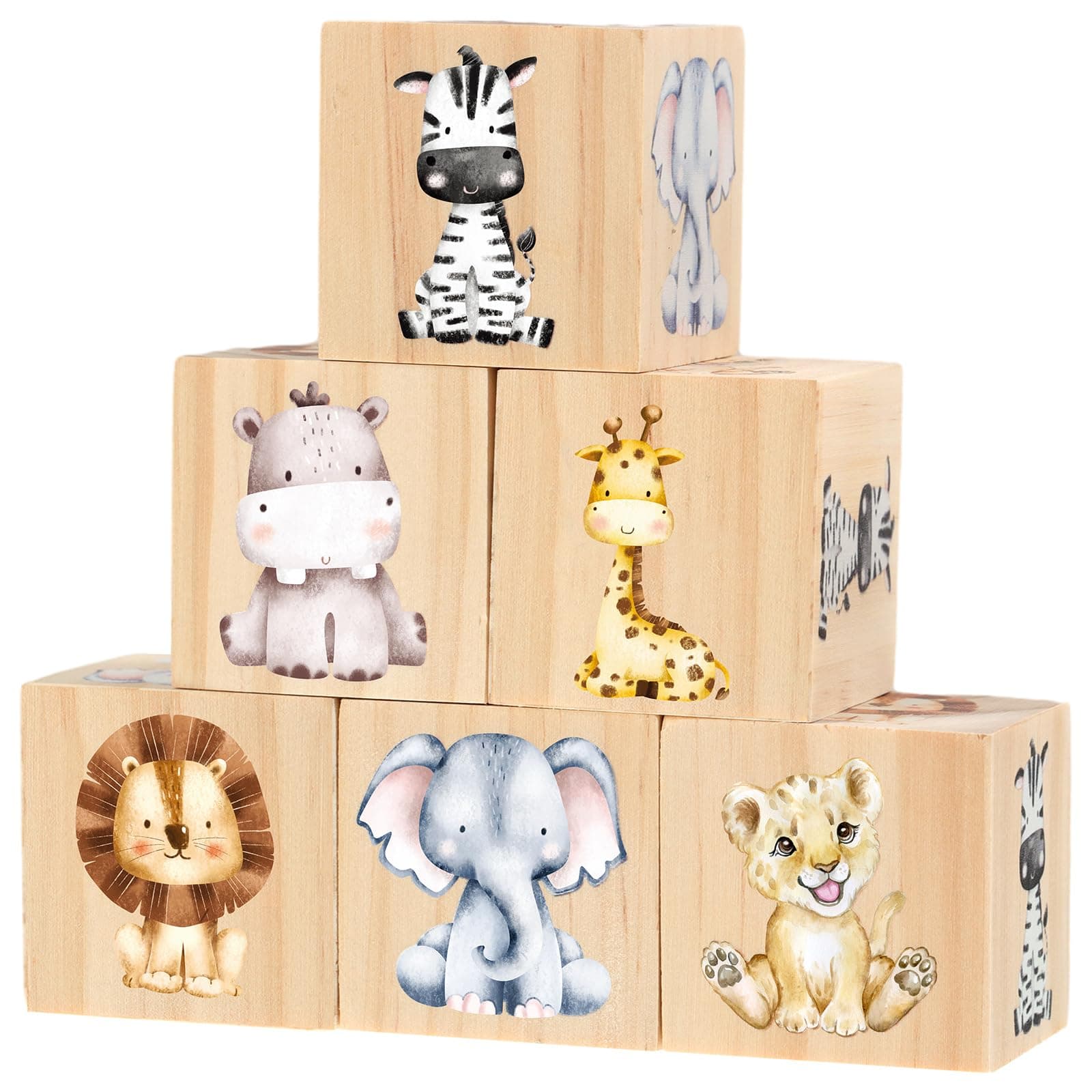 Kigley 6 Pcs Nursery Decor for Girls and Boys Nursery Decor Watercolor Shelf Decoration for Bedroom Playroom Gifts(Safari Animals)