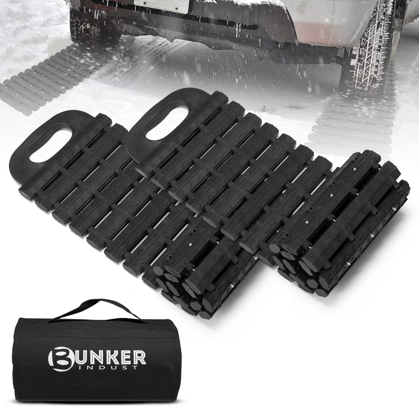 BUNKER INDUST Tire Traction Mats Portable Recovery Tracks for Off Road 4X4 Snow, Sand,Emergency Devices for Cars, Trucks, Van(2 Pack)